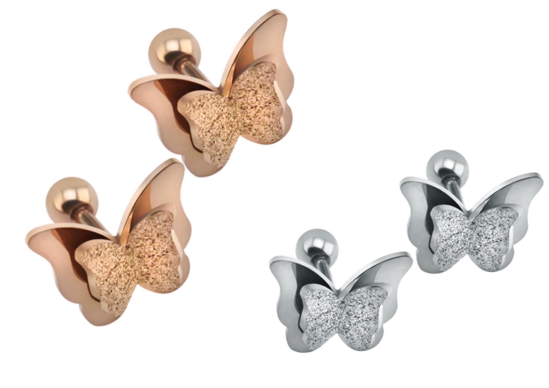 Butterfly Sandblasted Effect Labret Stud Earrings - 2 Colours Beautifully detai