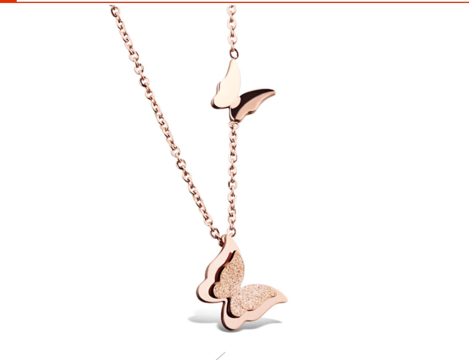 Butterfly Necklace Sandblasted Design In Rose Gold