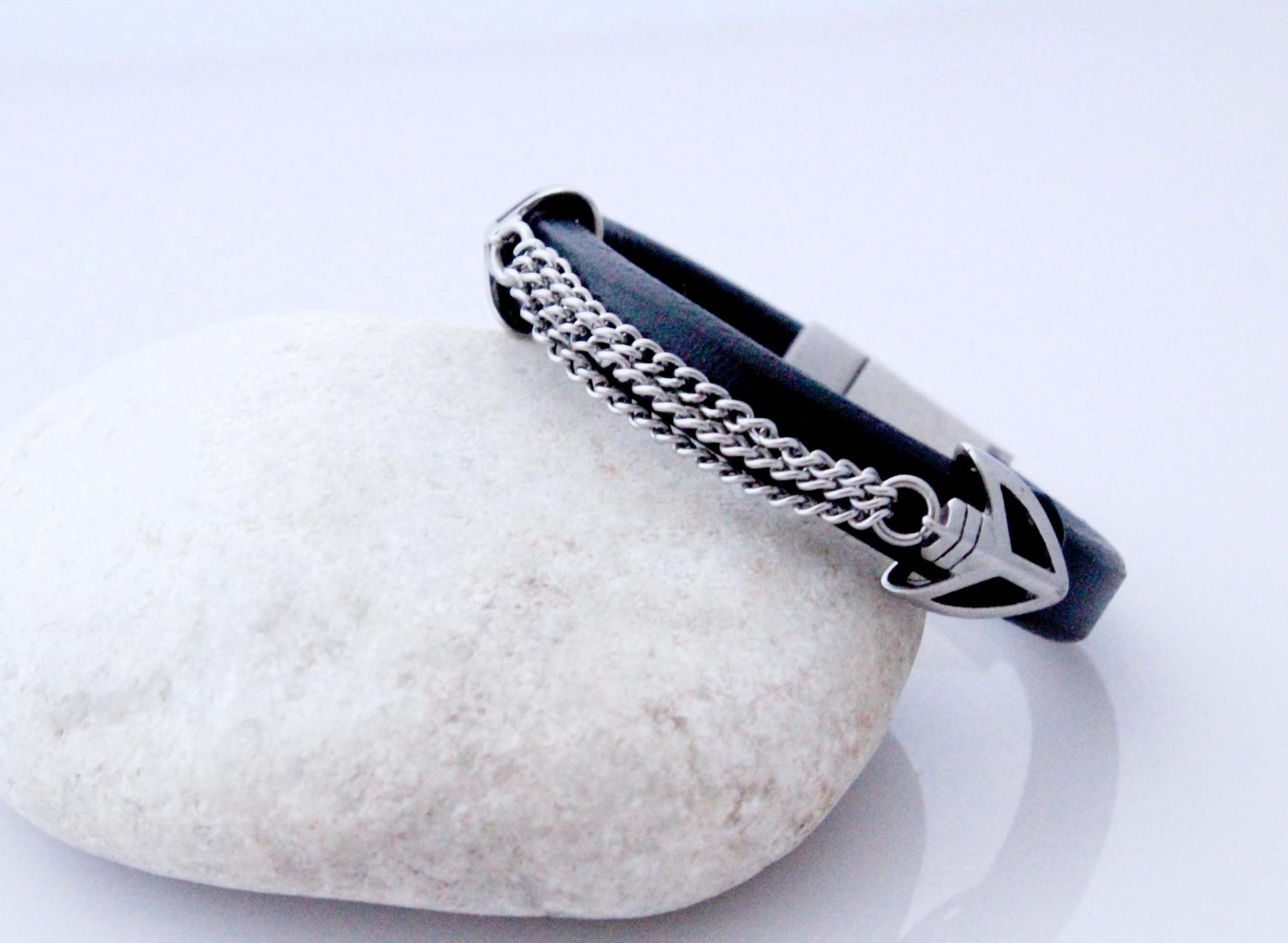 Punk Chain Leather and Steel Bracelet - Customisable!