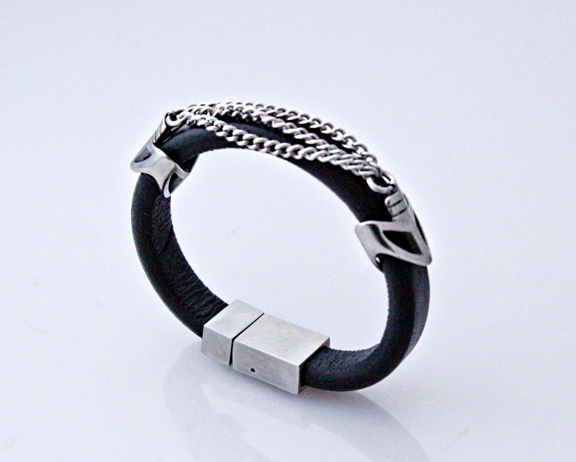 Punk Chain Leather and Steel Bracelet - Customisable!