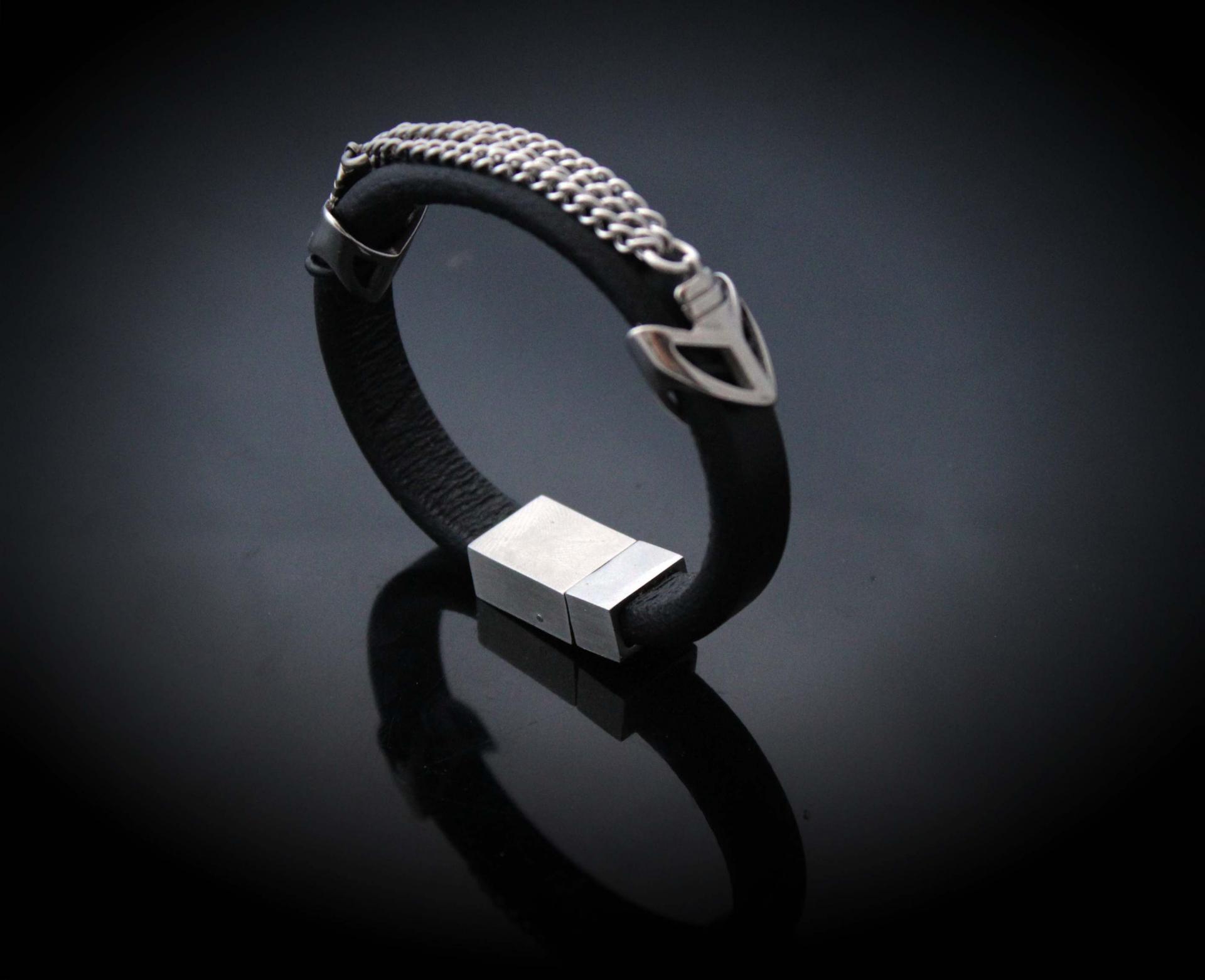 Punk Chain Leather and Steel Bracelet - Customisable!