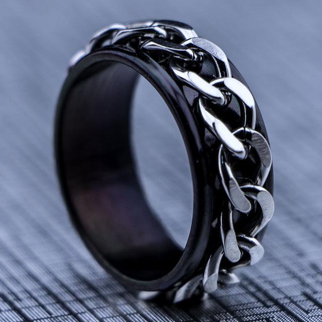 Black Stainless Steel  Chain Ring - Unisex