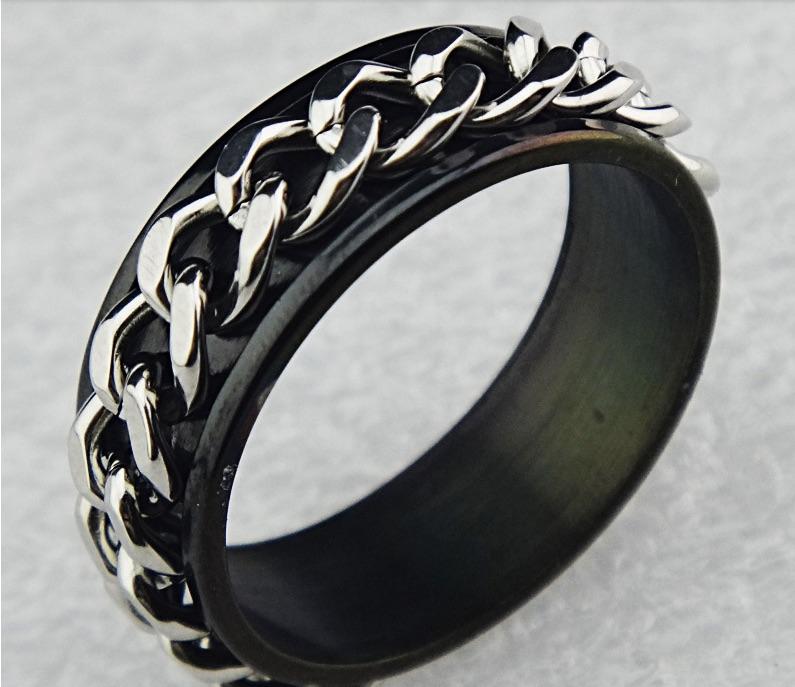 Black Stainless Steel  Chain Ring - Unisex