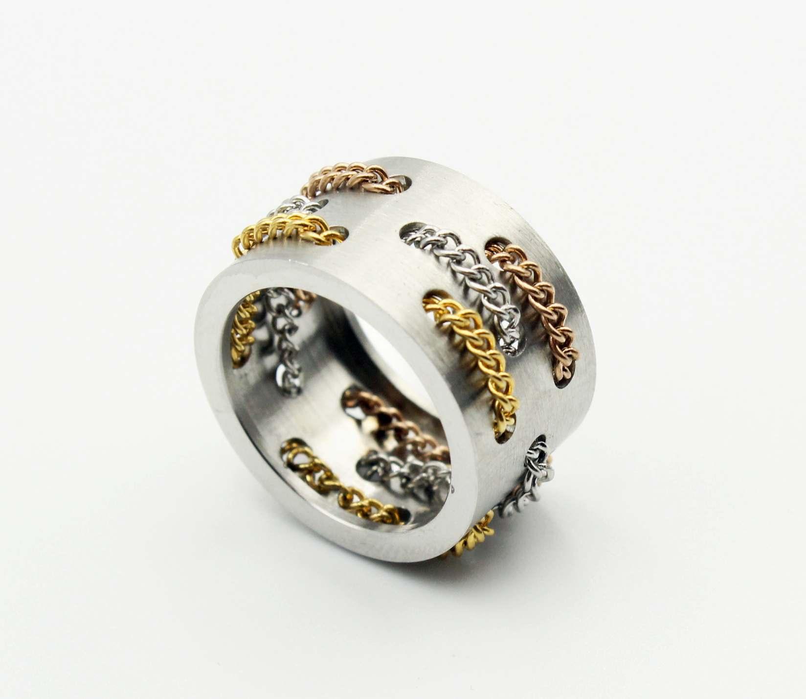 Stainless Steel Triple Colour Chain Ring