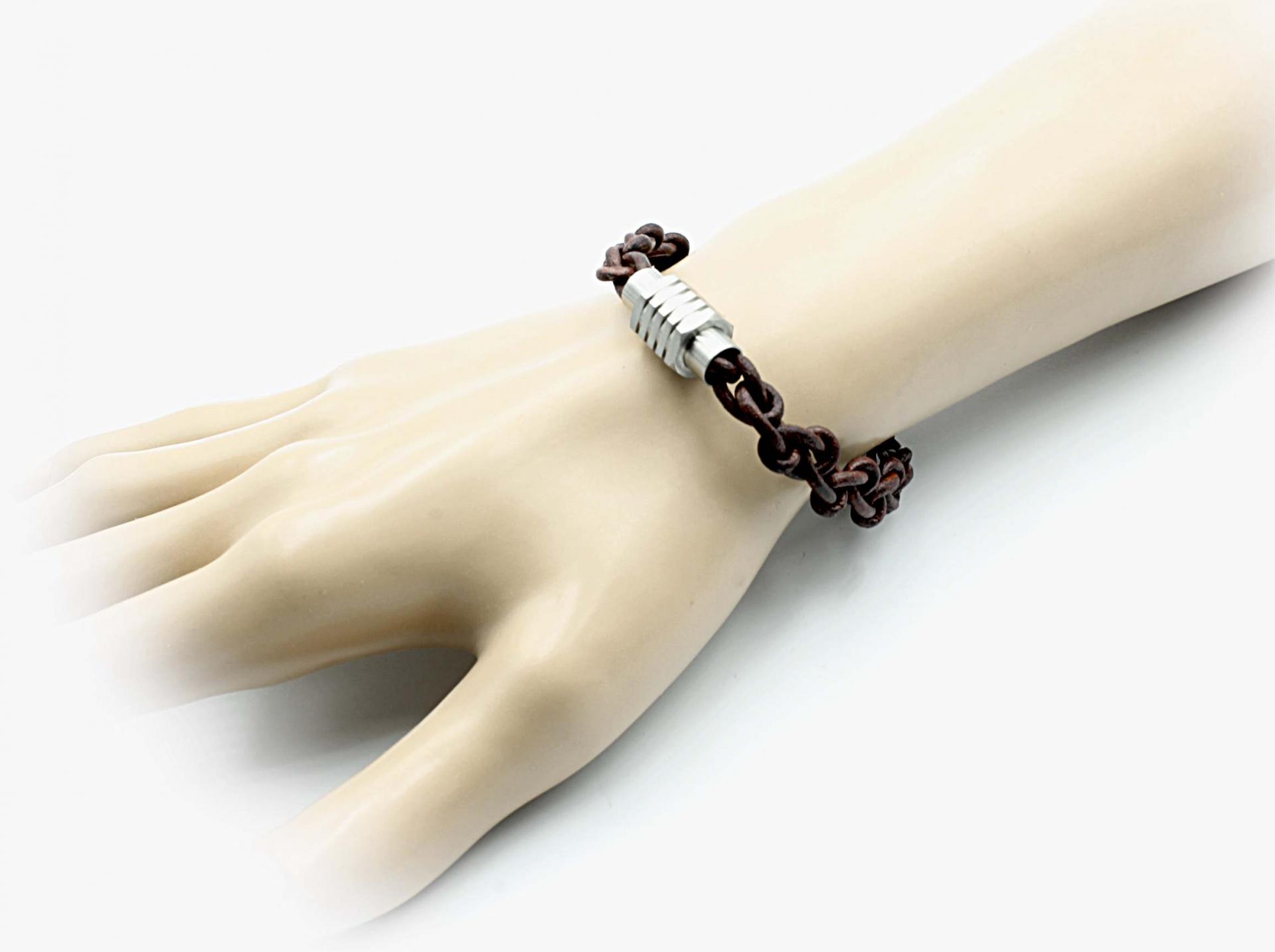 Cognac Leather Link Chain Bracelet