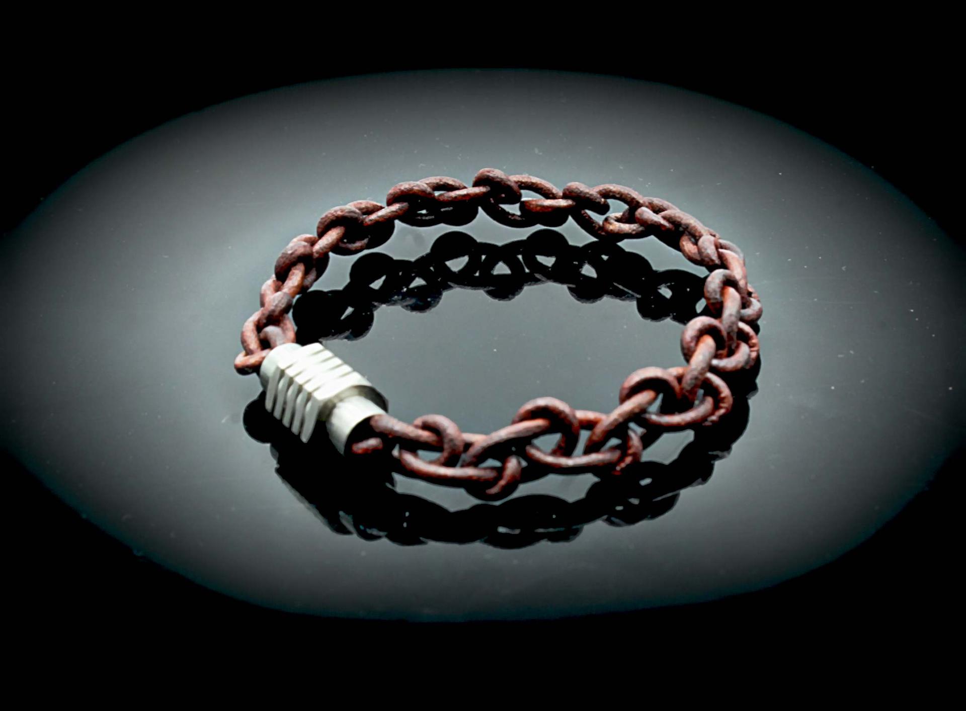 Cognac Leather Link Chain Bracelet