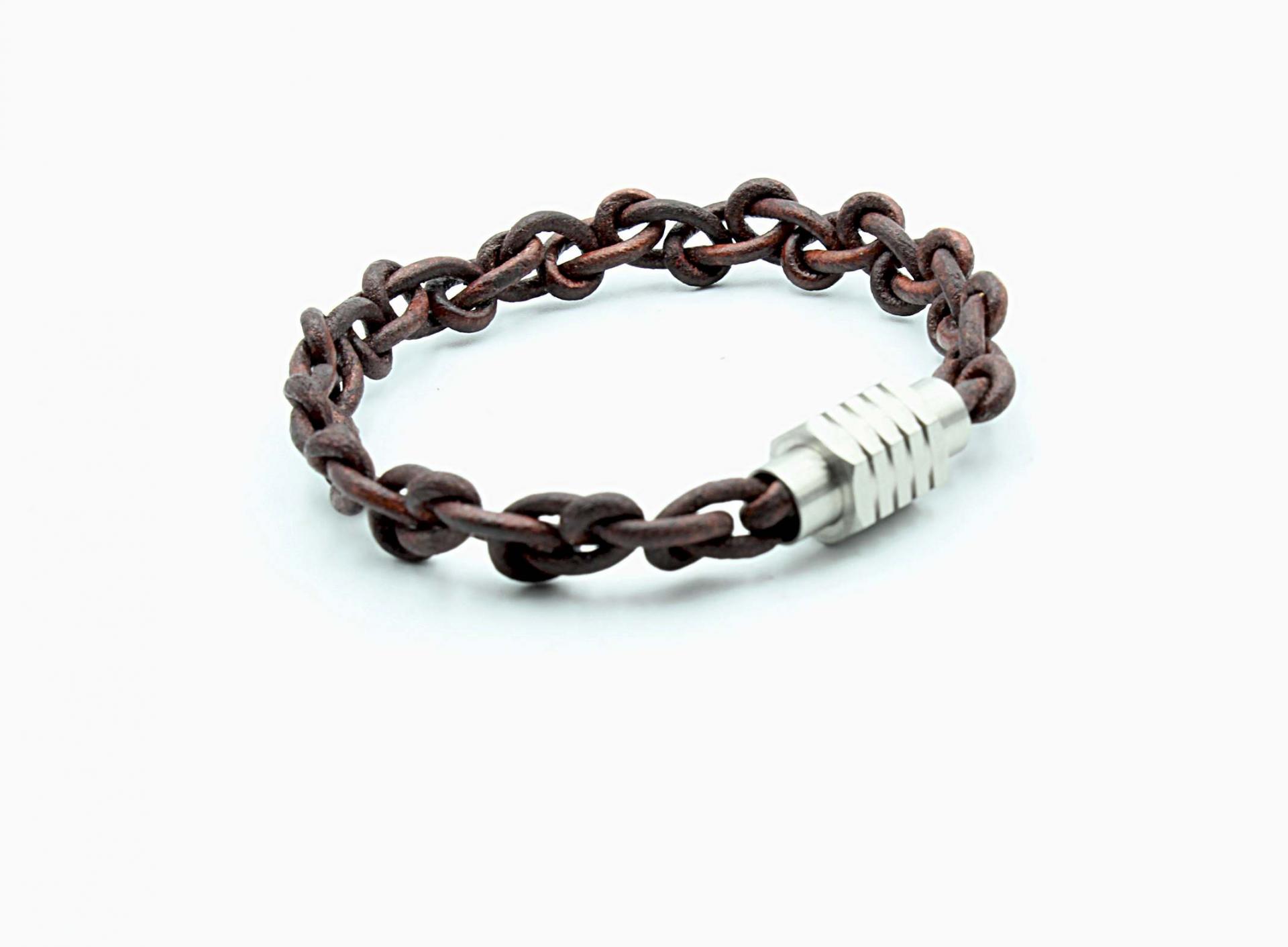 Cognac Leather Link Chain Bracelet