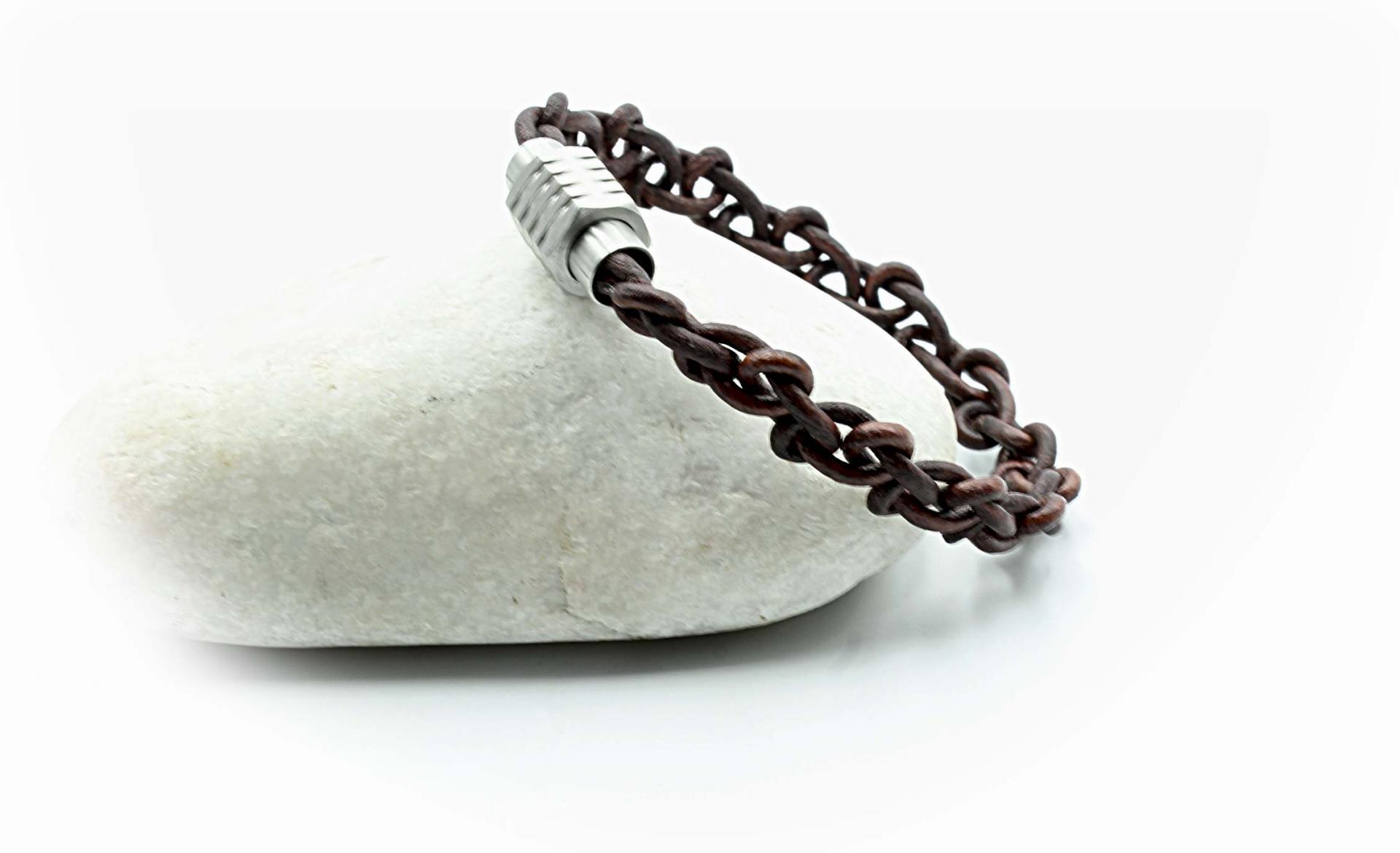 Cognac Leather Link Chain Bracelet