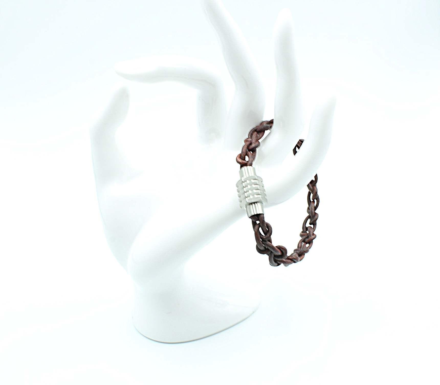 Cognac Leather Link Chain Bracelet