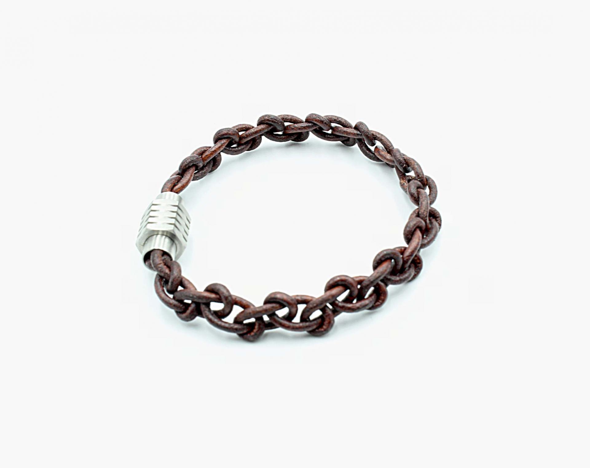 Cognac Leather Link Chain Bracelet