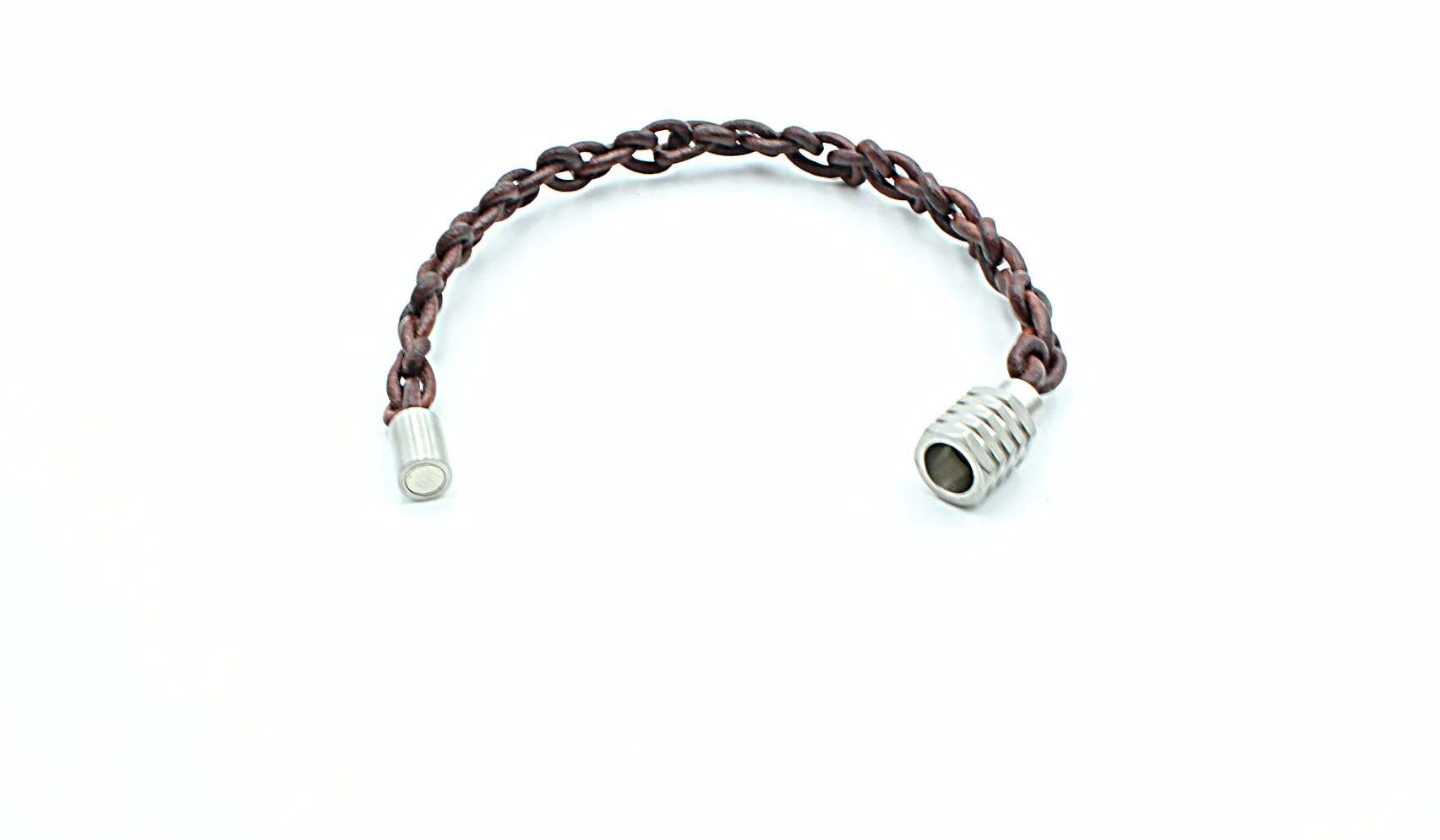 Cognac Leather Link Chain Bracelet