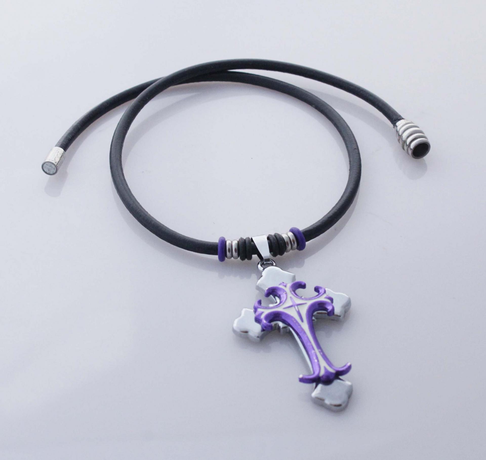 Colourful Enamel Cross Leather Choker - Customisable!