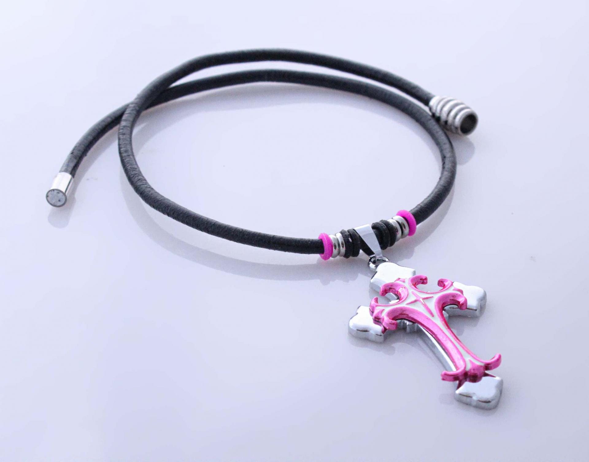 Colourful Enamel Cross Leather Choker - Customisable!