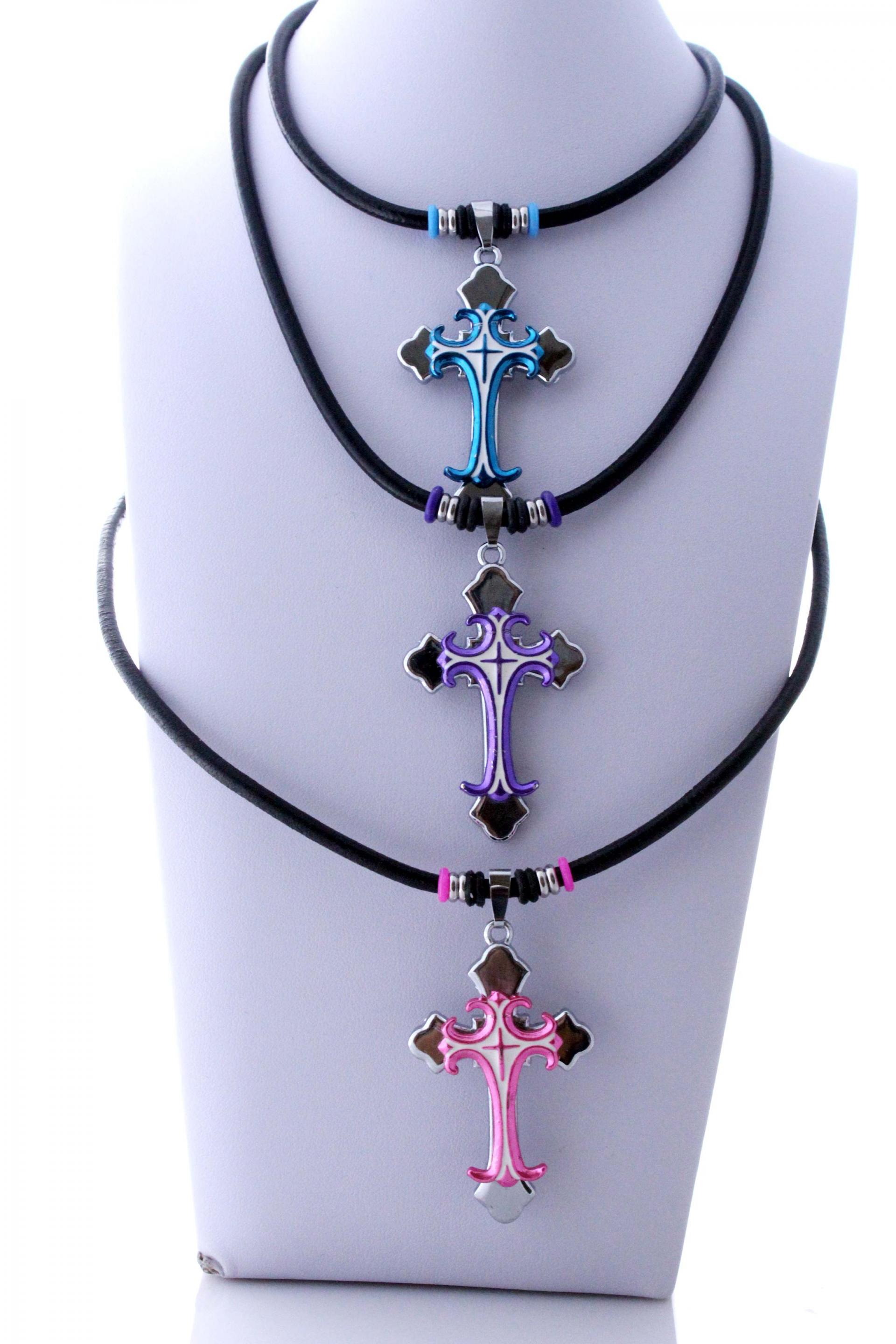 Colourful Enamel Cross Leather Choker - Customisable!