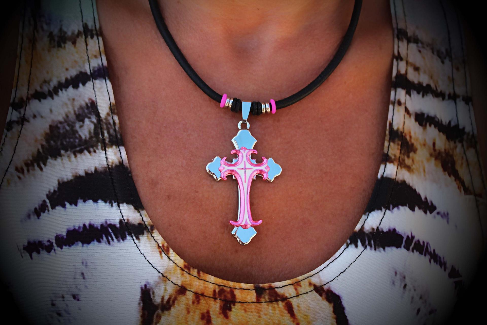 Colourful Enamel Cross Leather Choker - Customisable!