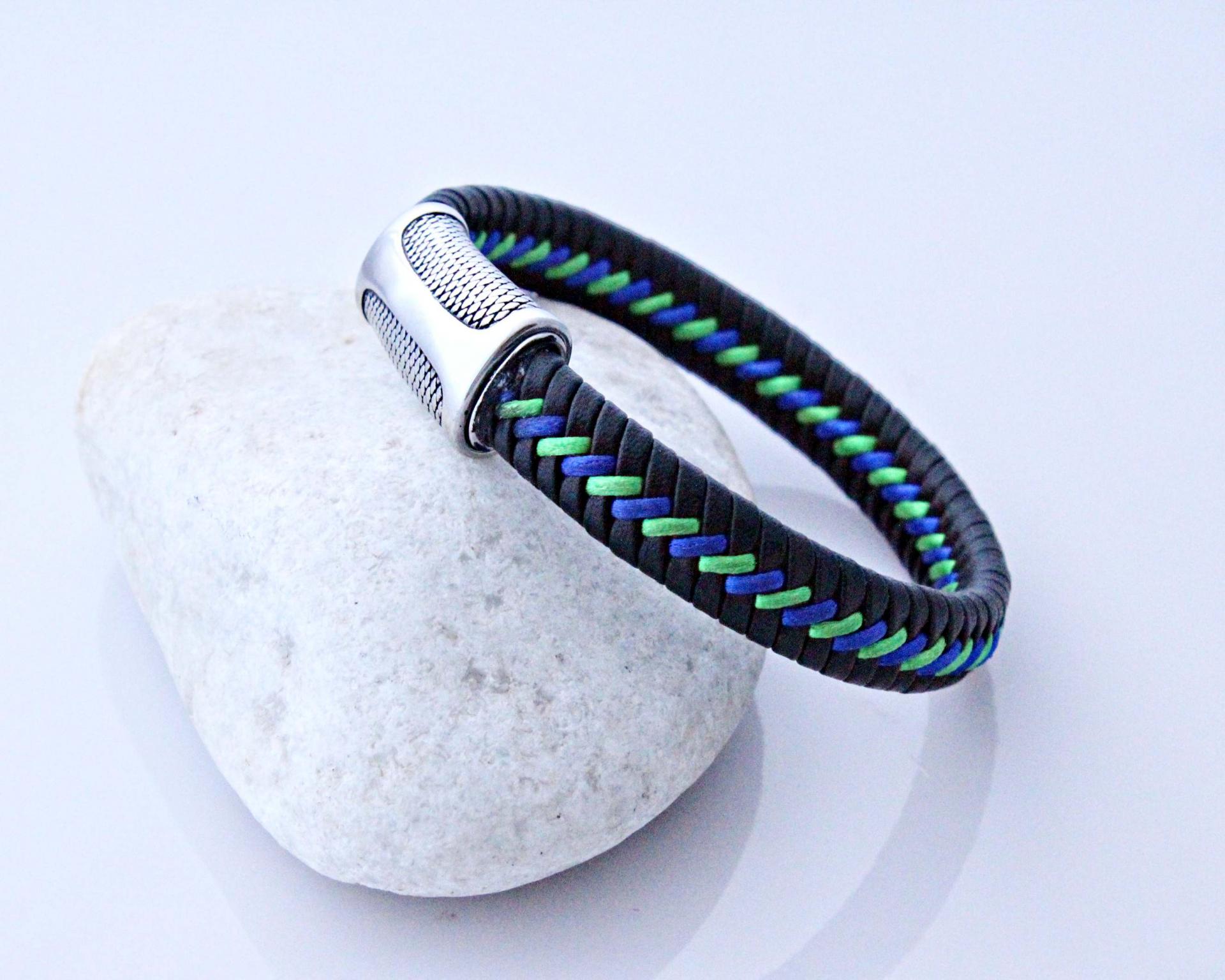 Colourful Leather and Silk Flat Braid Bracelet