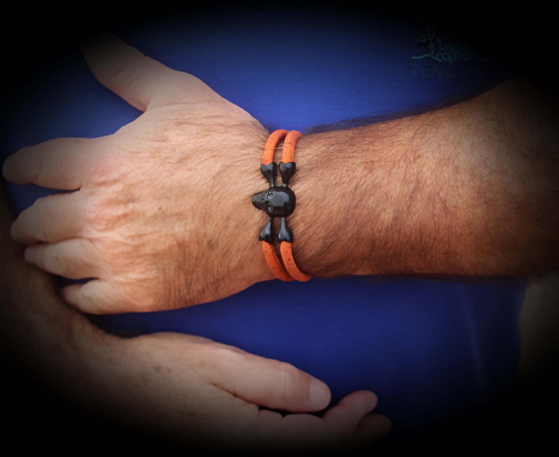 Black Skull Bracelet with Cork Leather