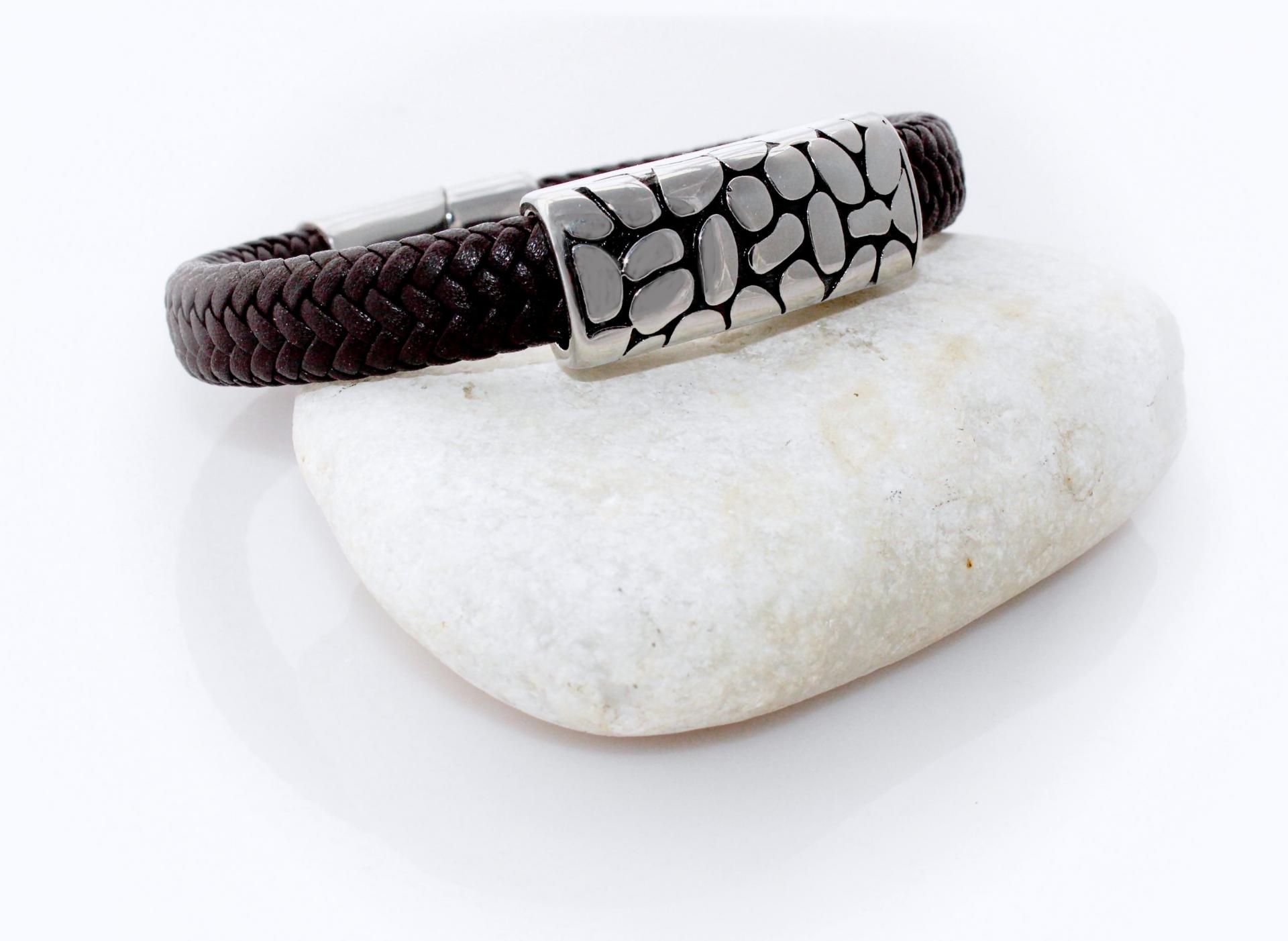 Wide Braid Leather Bracelet with Crocodile Effect Design