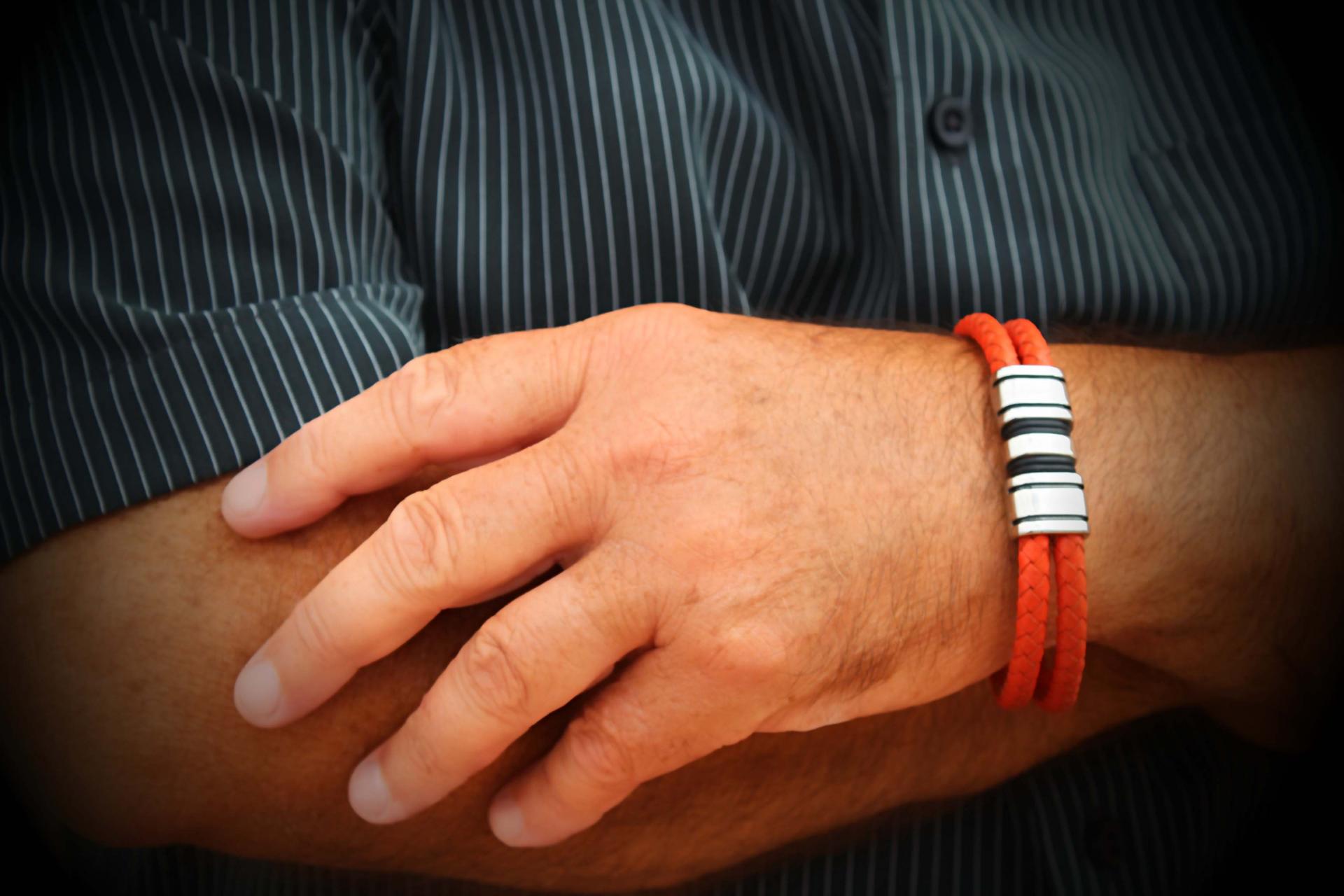 Orange Spice Multi Layer Leather & Steel Bracelet - Customisable