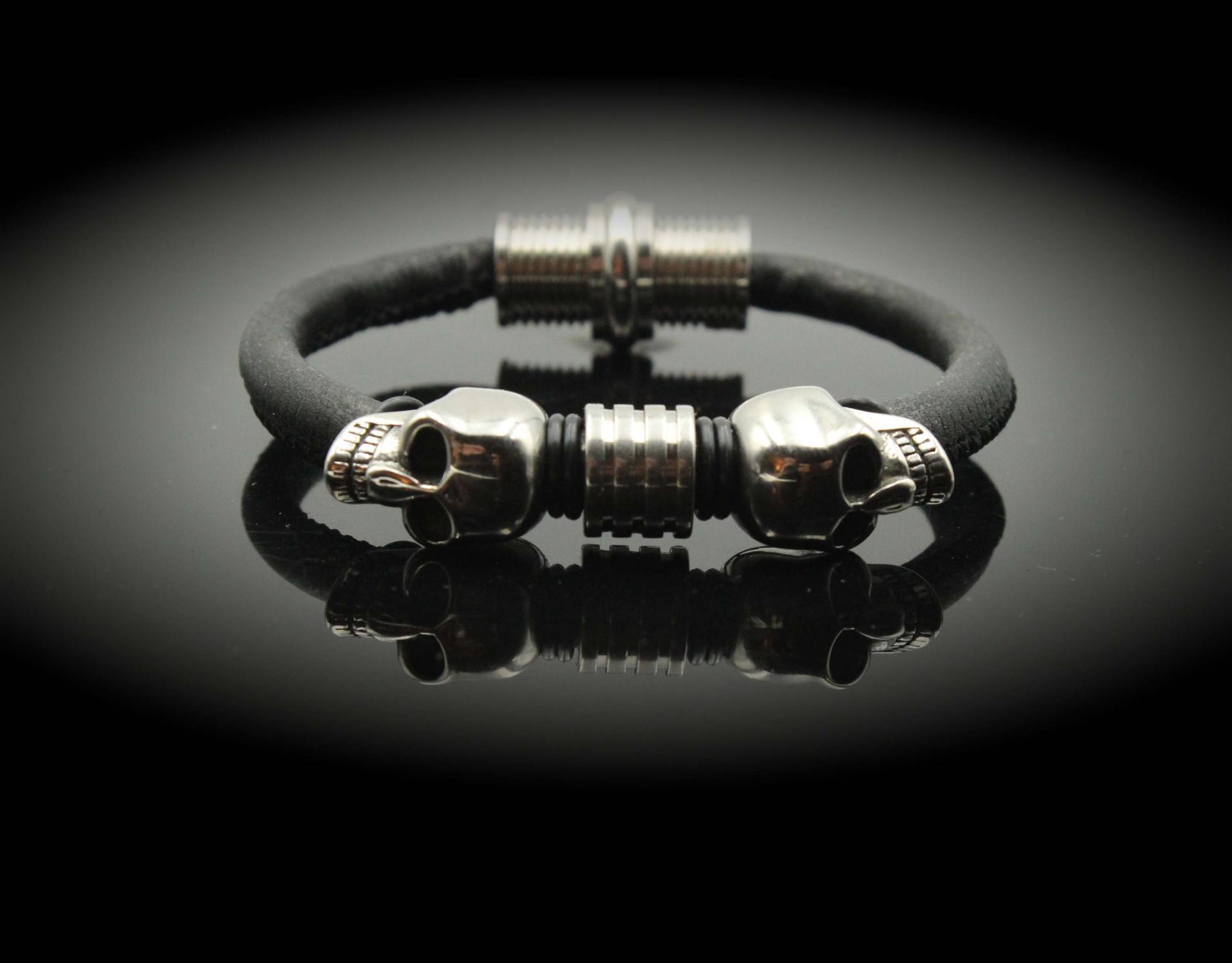 Double Skull  sheepskin Leather & Steel Bracelet - Petite Design - Customisable!