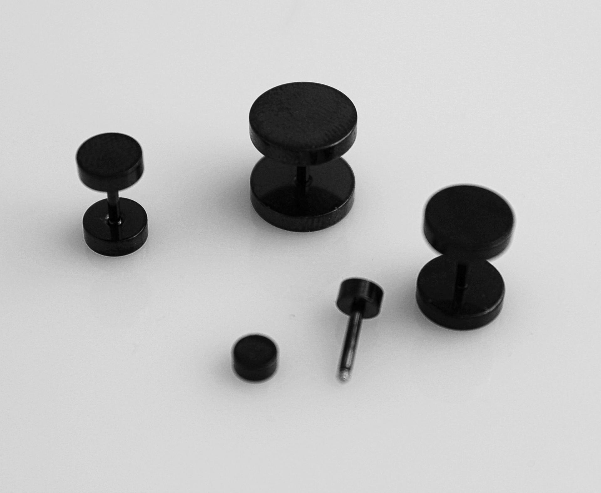 Black Fake Ear Plugs - Stainless Steel & Choice of Size!