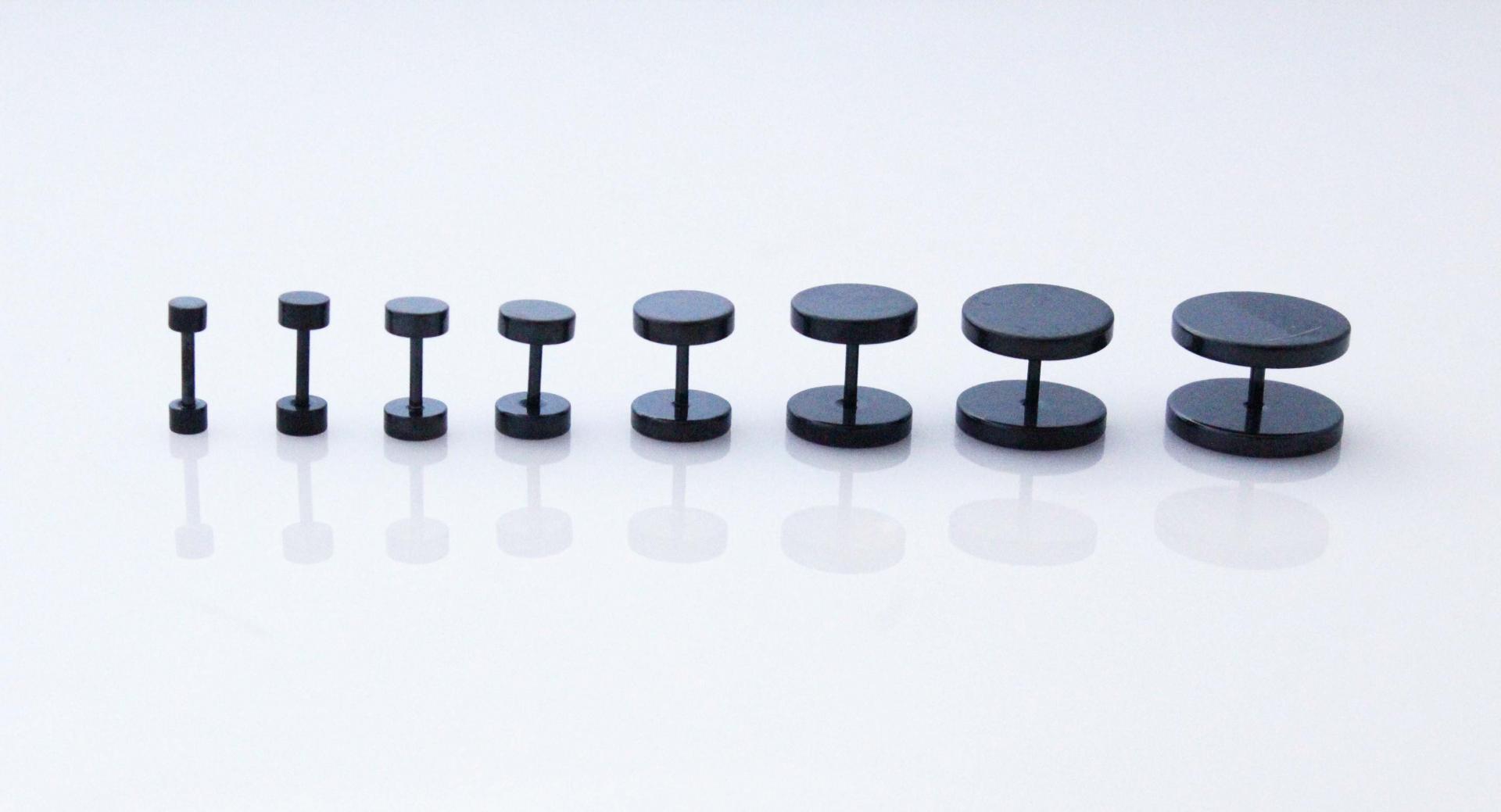 Black Fake Ear Plugs - Stainless Steel & Choice of Size!