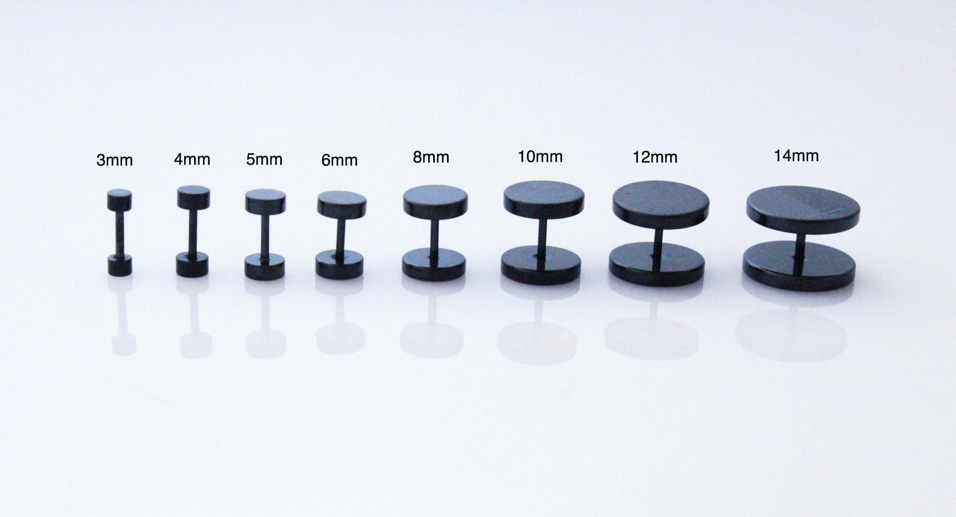 Black Fake Ear Plugs - Stainless Steel & Choice of Size!