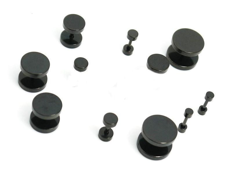 Black Fake Ear Plugs - Stainless Steel & Choice of Size!