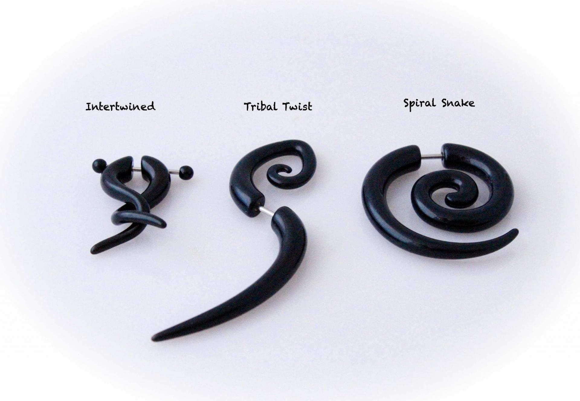 Fake Illusion Spiral Ear Taper -Black Acrylic - 3 Tribal Styles