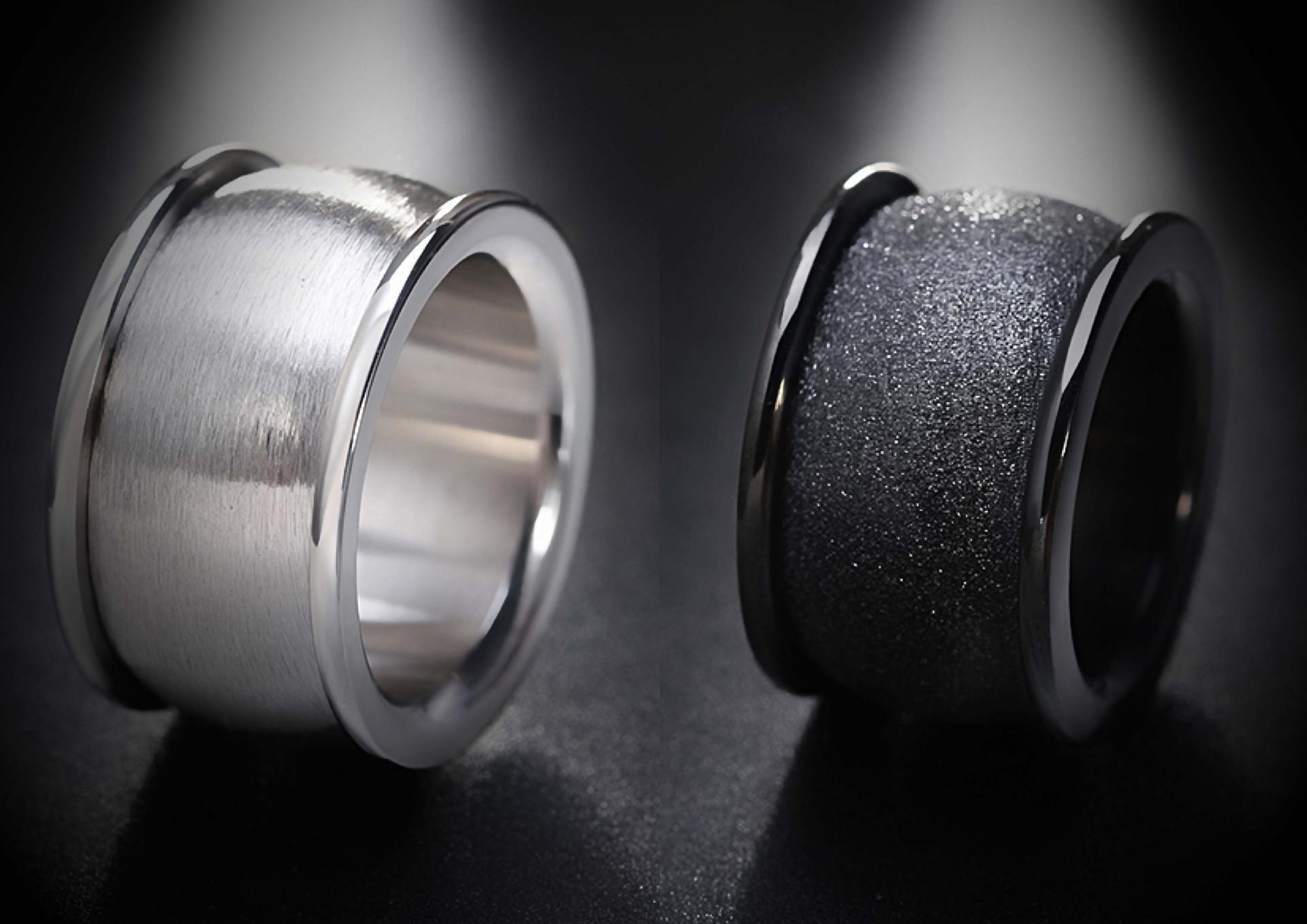 Frosted Wide Band Steel Rings Black & Silver