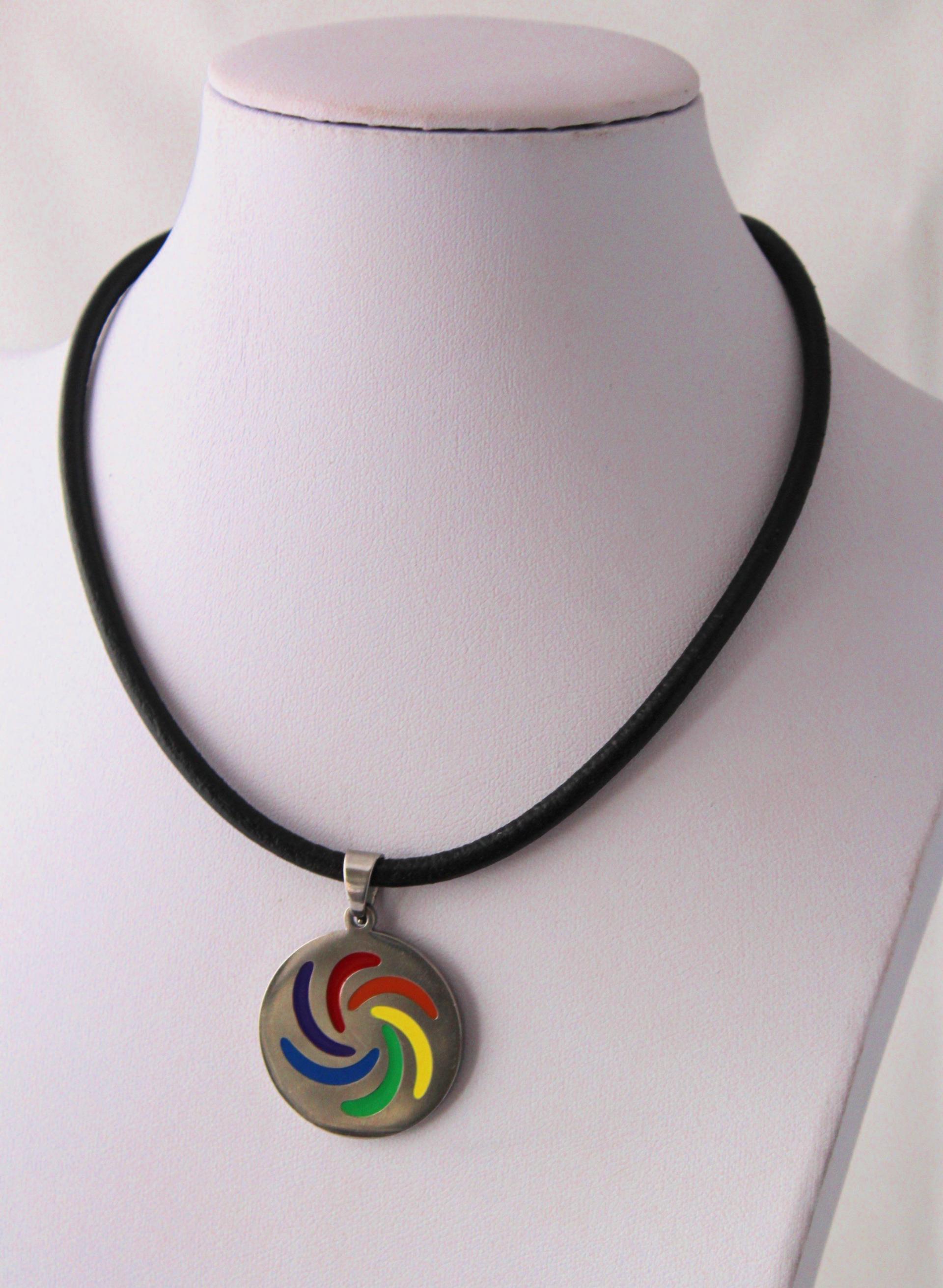 Circular Rainbow Flag Stainless Steel and Leather Choker - "Stylishly Simple" st