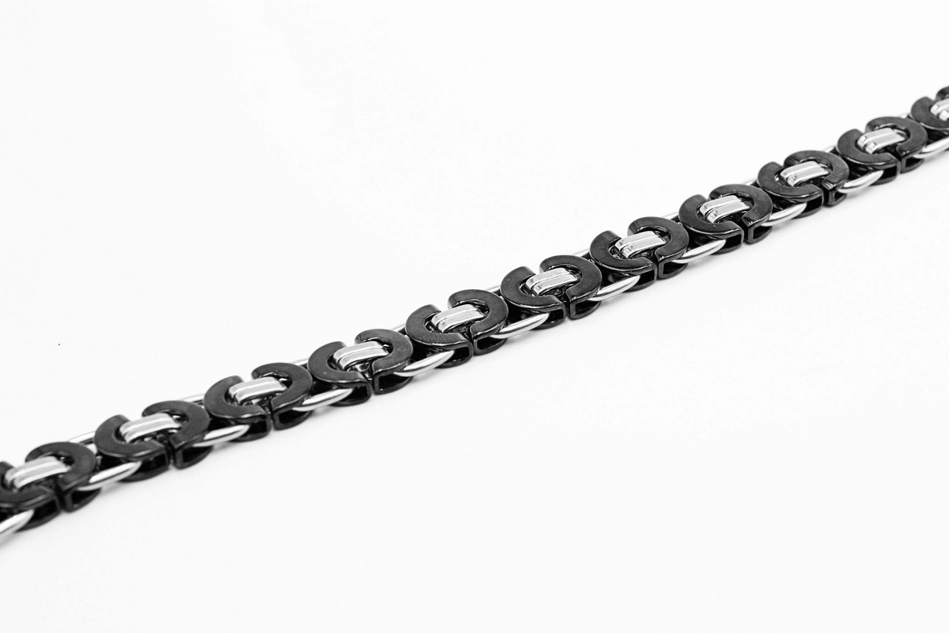 Stainless Steel Half Circle Black & Silver Link Chain Bracelet