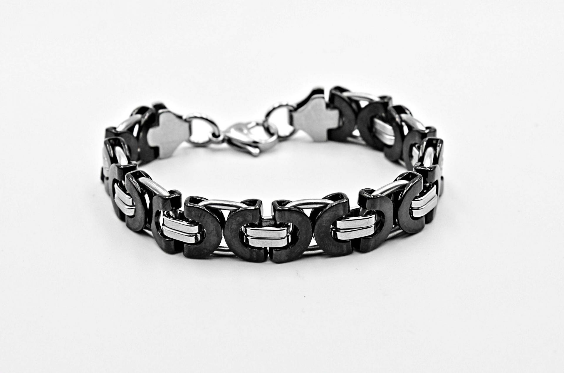 Stainless Steel Half Circle Black & Silver Link Chain Bracelet