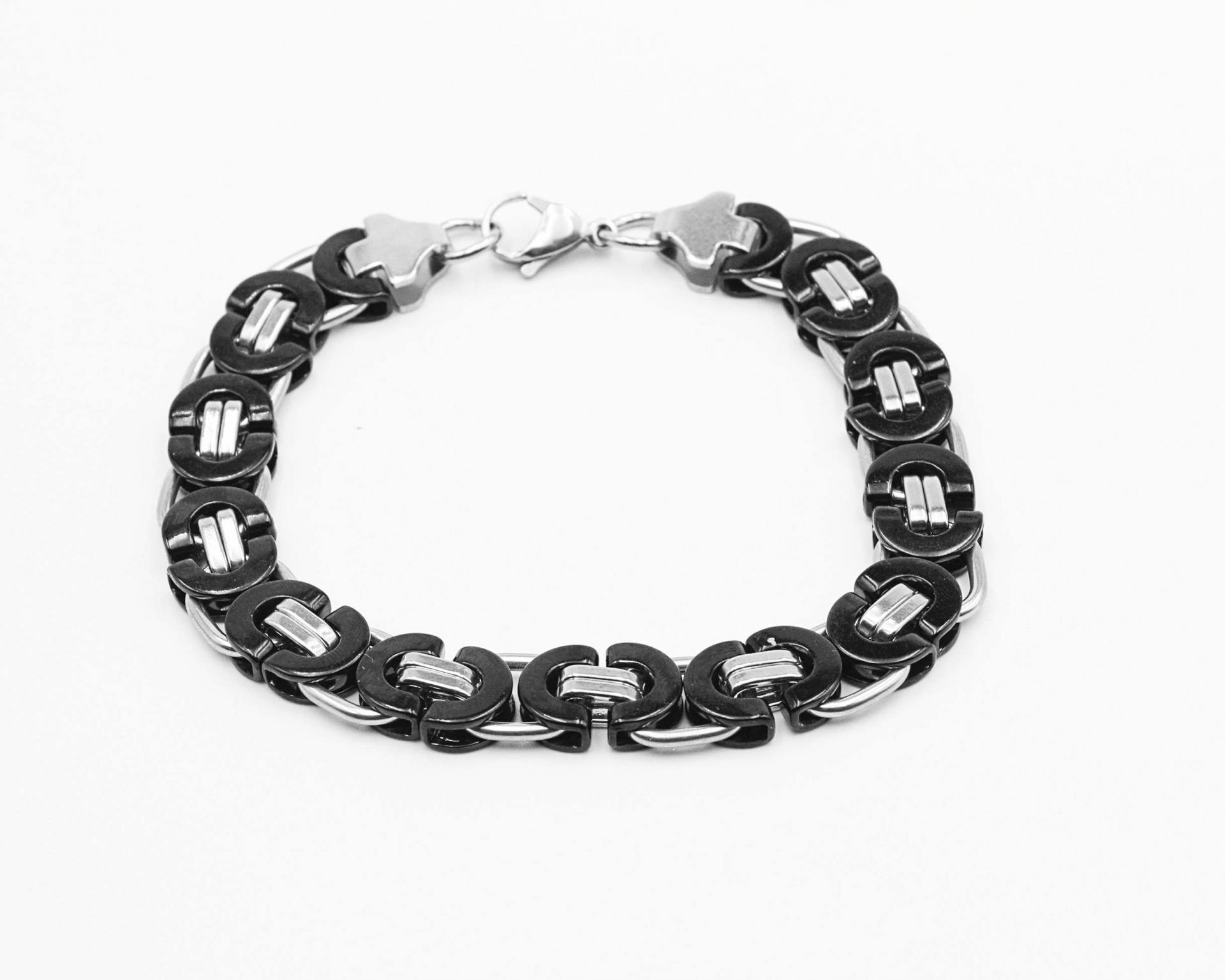 Stainless Steel Half Circle Black & Silver Link Chain Bracelet