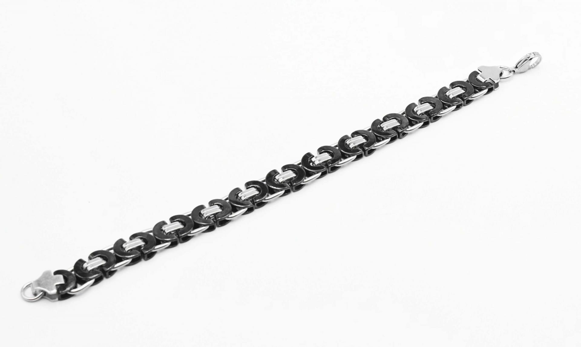 Stainless Steel Half Circle Black & Silver Link Chain Bracelet