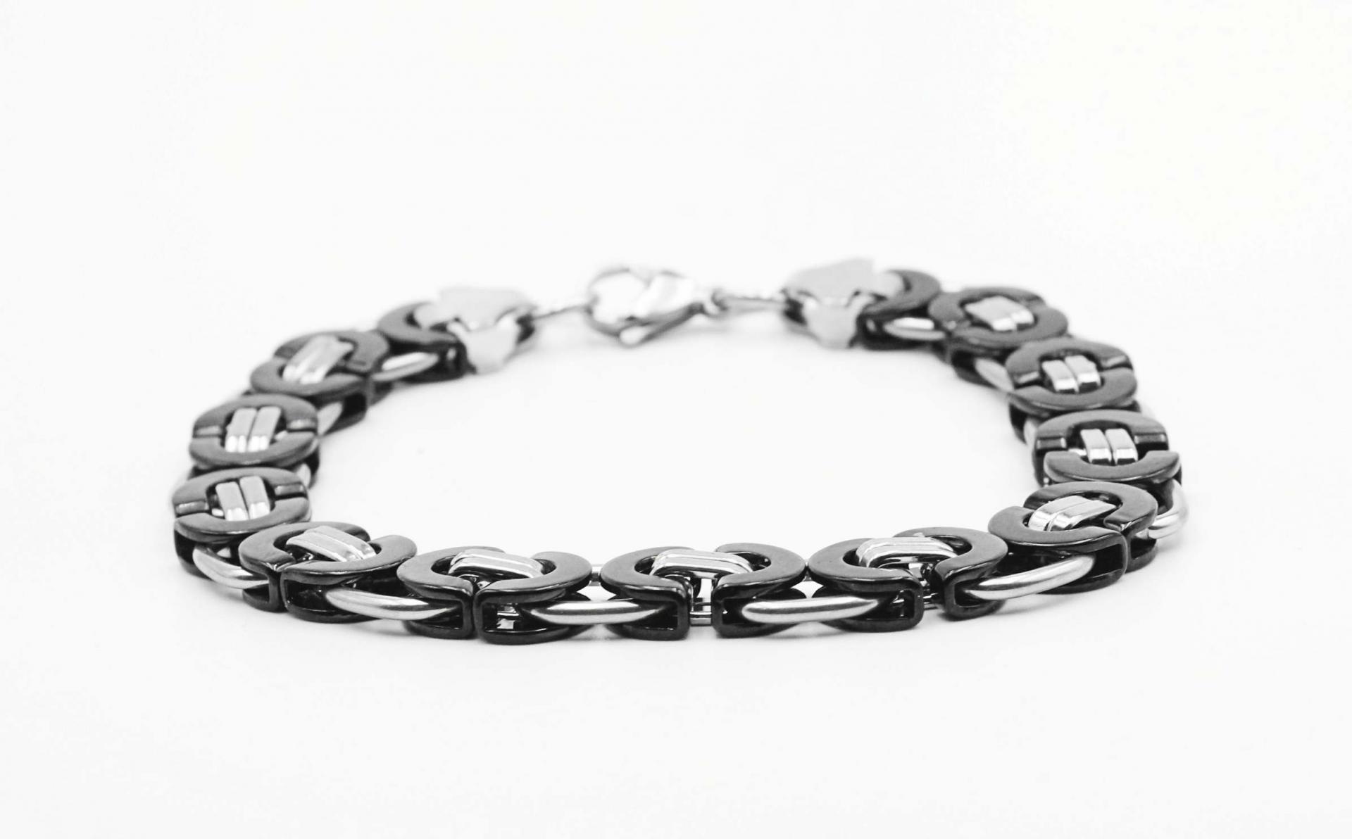 Stainless Steel Half Circle Black & Silver Link Chain Bracelet