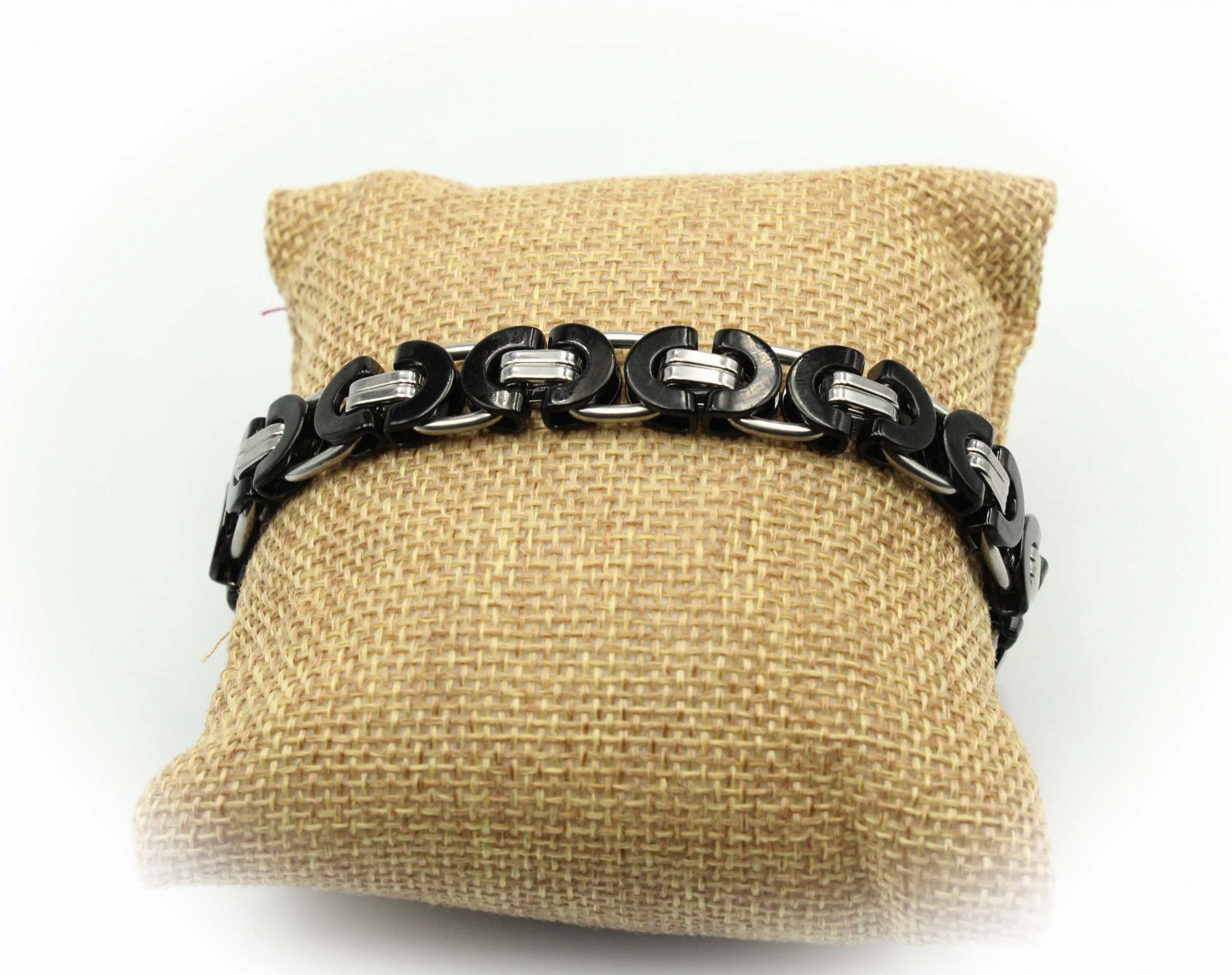 Stainless Steel Half Circle Black & Silver Link Chain Bracelet