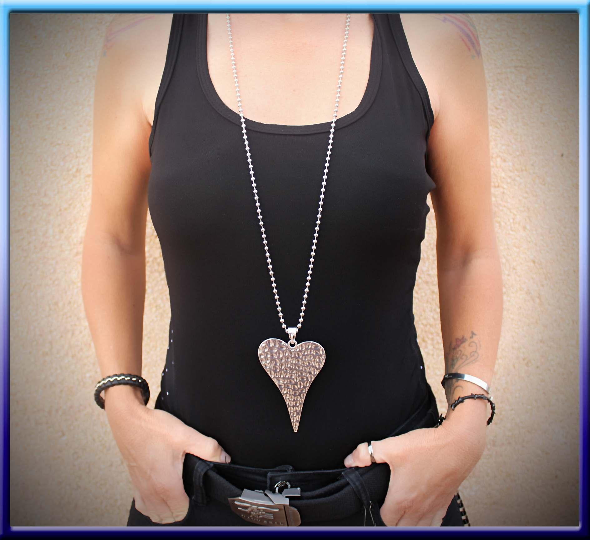 Statement Hammered Heart Long Necklace Customisable