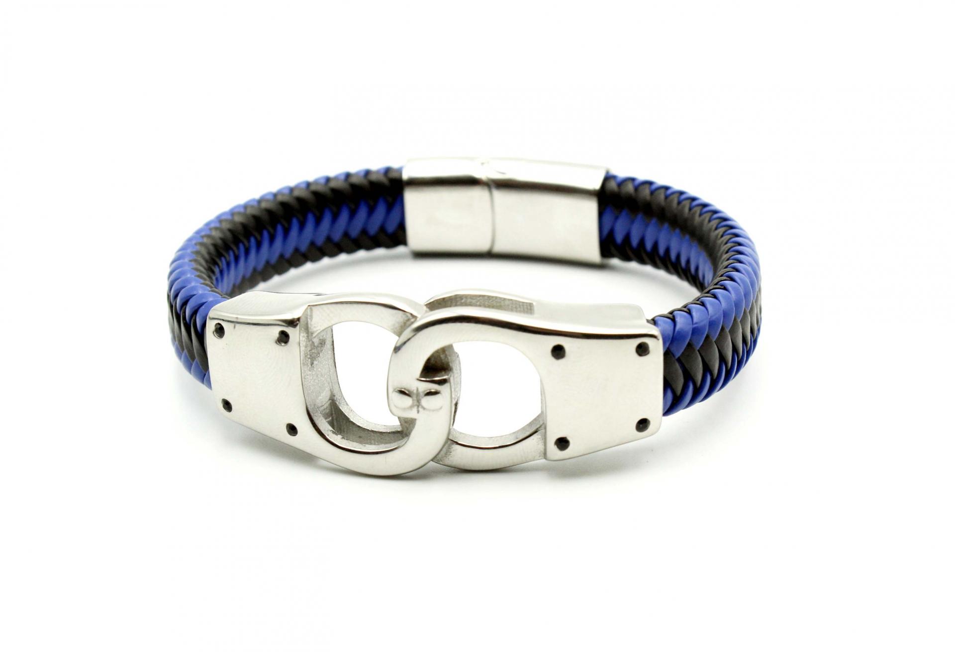 Handcuff Bracelet Unisex In Dual Colour Leather - Customisable