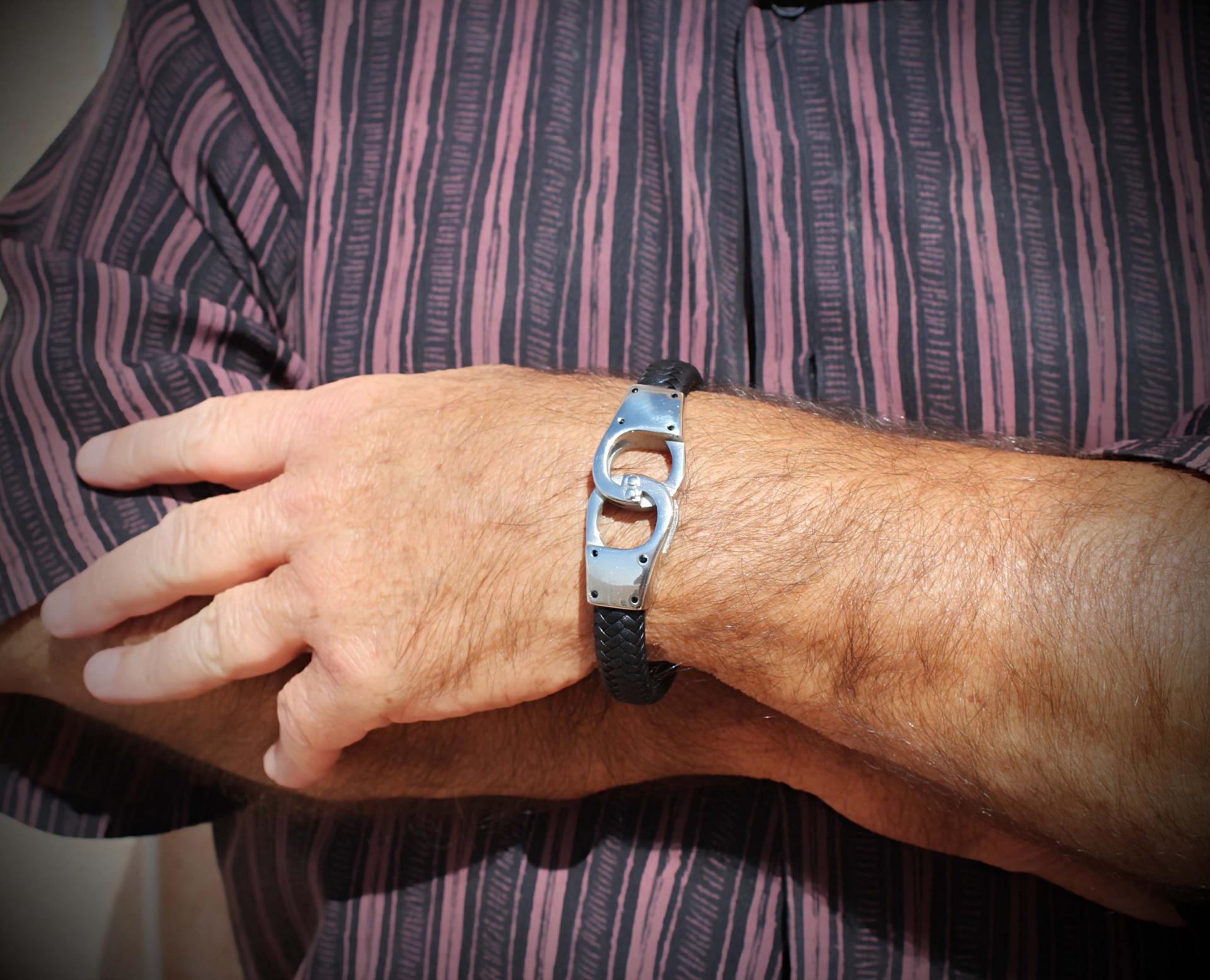 Handcuff Leather and Steel Bracelet Unisex  - Customisable