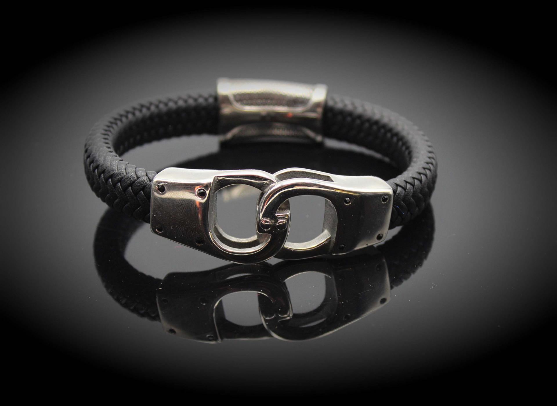 Handcuff Leather and Steel Bracelet Unisex  - Customisable