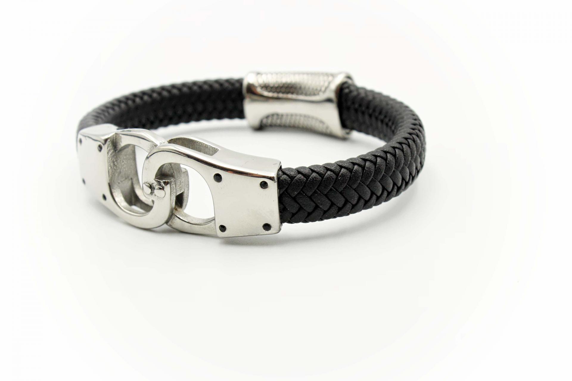 Handcuff Leather and Steel Bracelet Unisex - Customisable