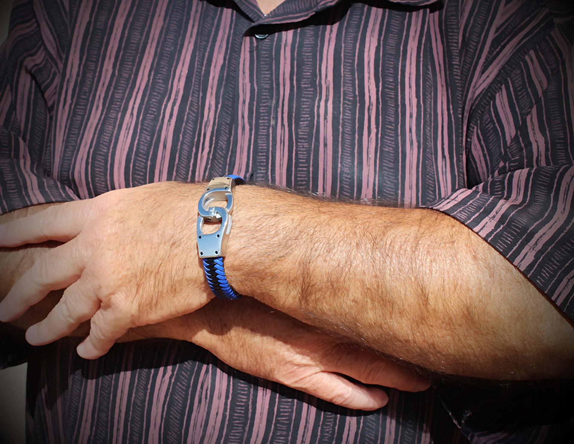 Handcuff Bracelet Unisex In Dual Colour Leather - Customisable