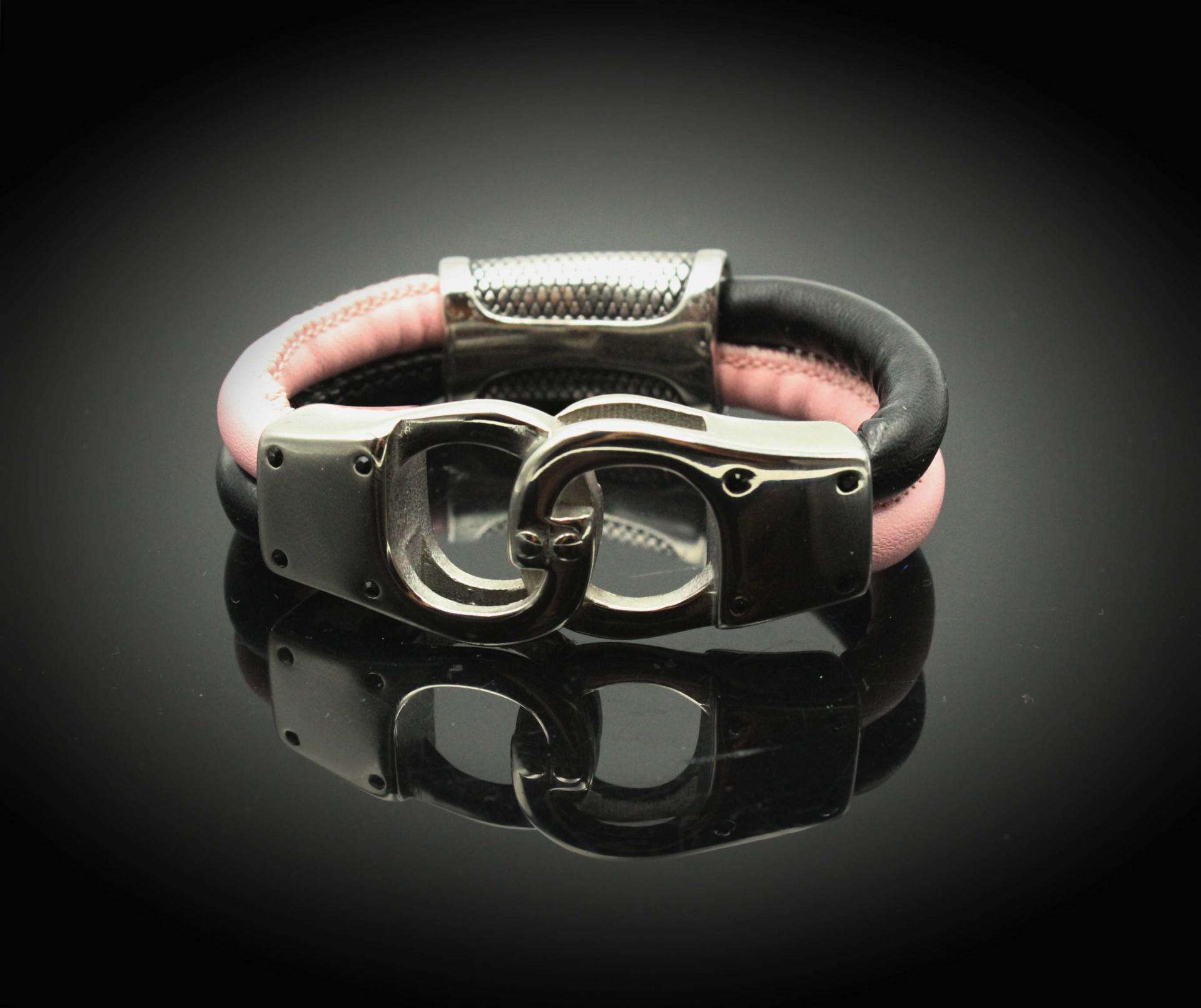 Handcuff Design Leather & Steel Customisable Bracelet.