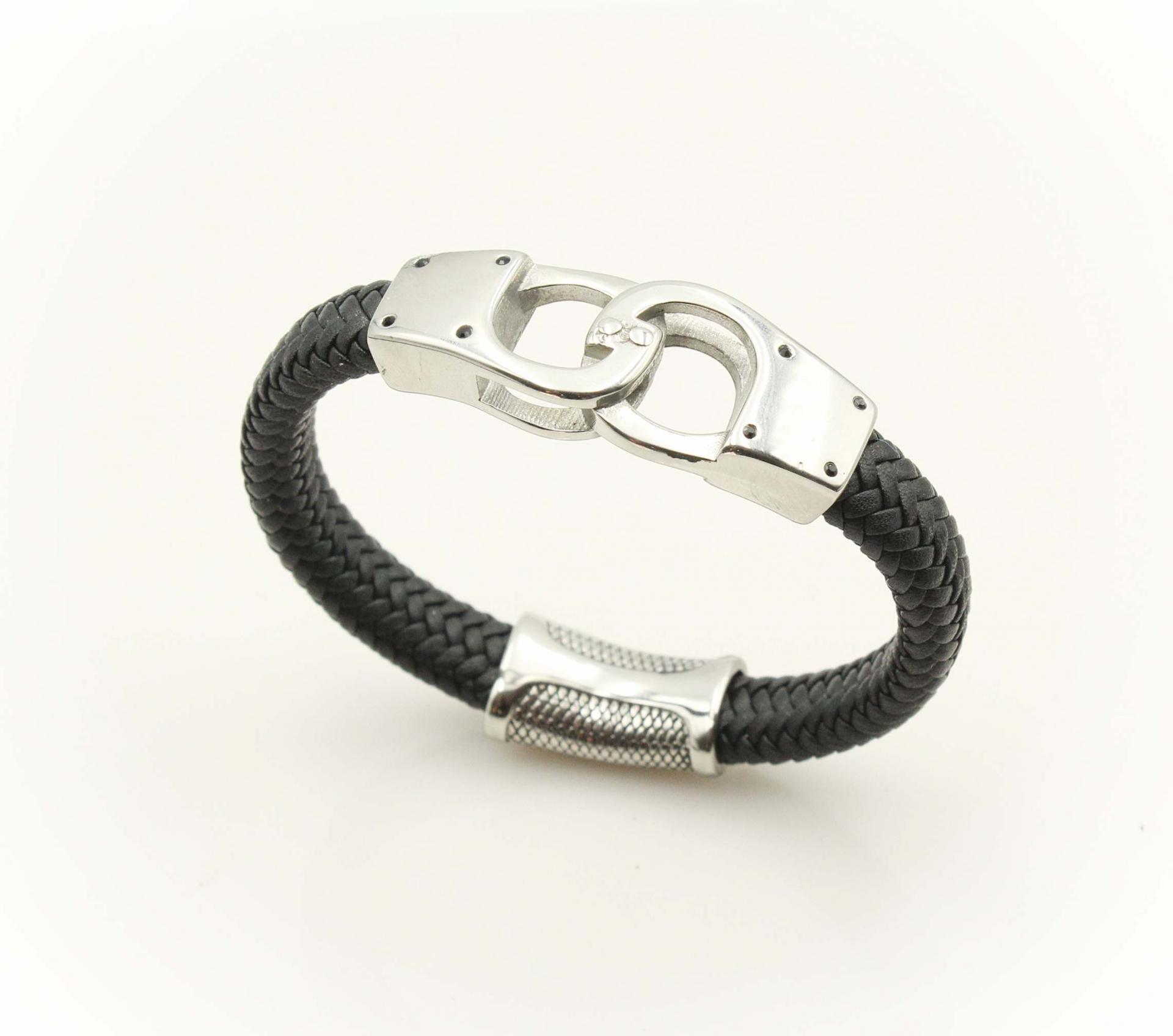 Handcuff Leather and Steel Bracelet Unisex  - Customisable