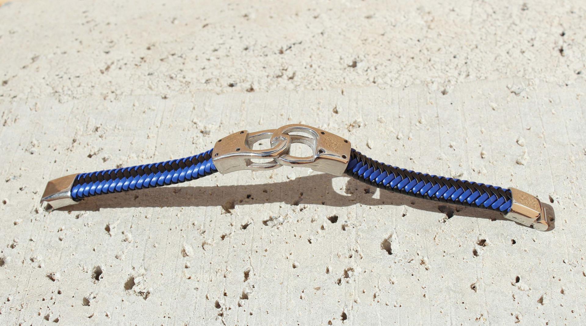 Handcuff Bracelet Unisex In Dual Colour Leather  - Customisable