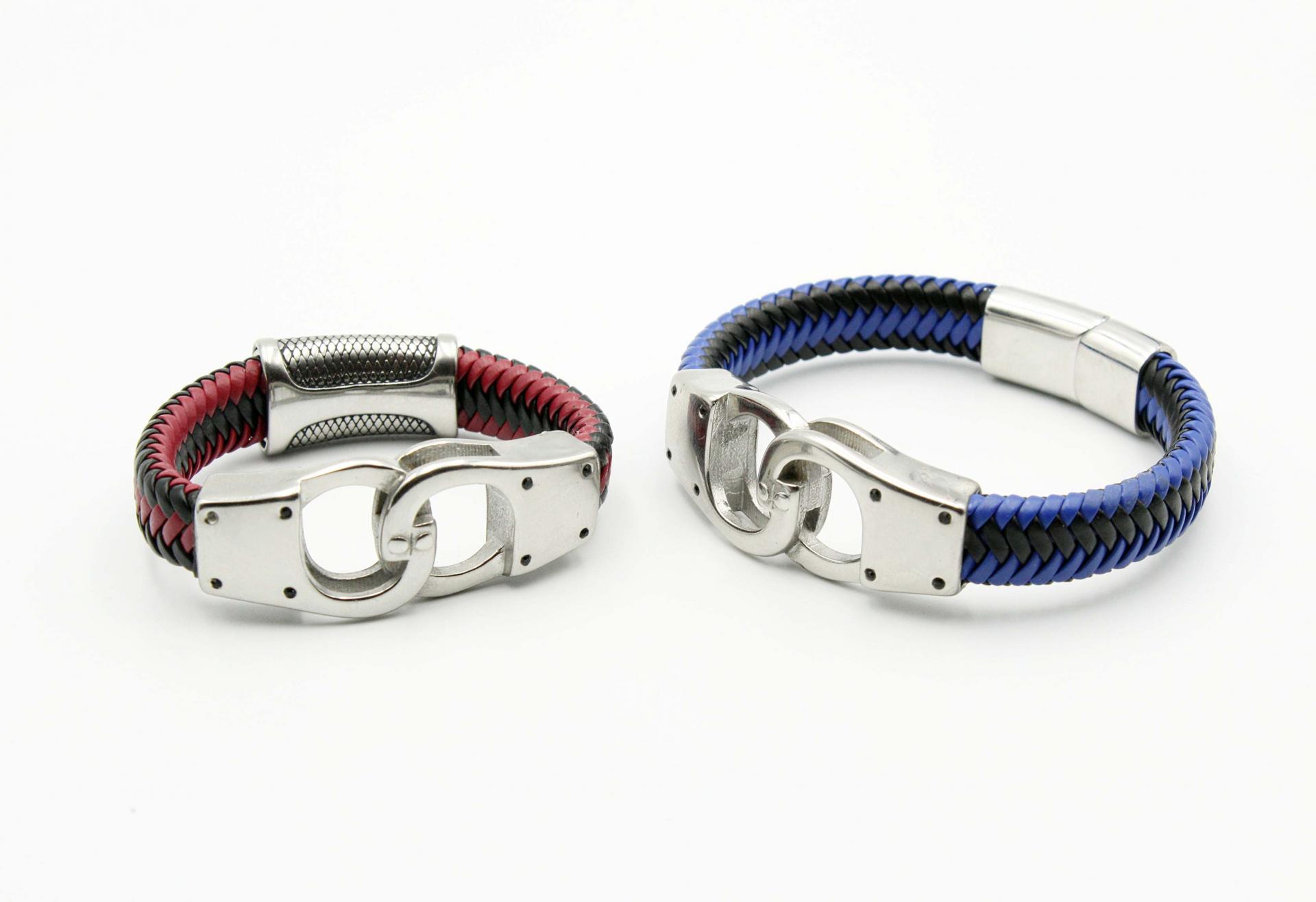 Handcuff Bracelet Unisex In Dual Colour Leather - Customisable