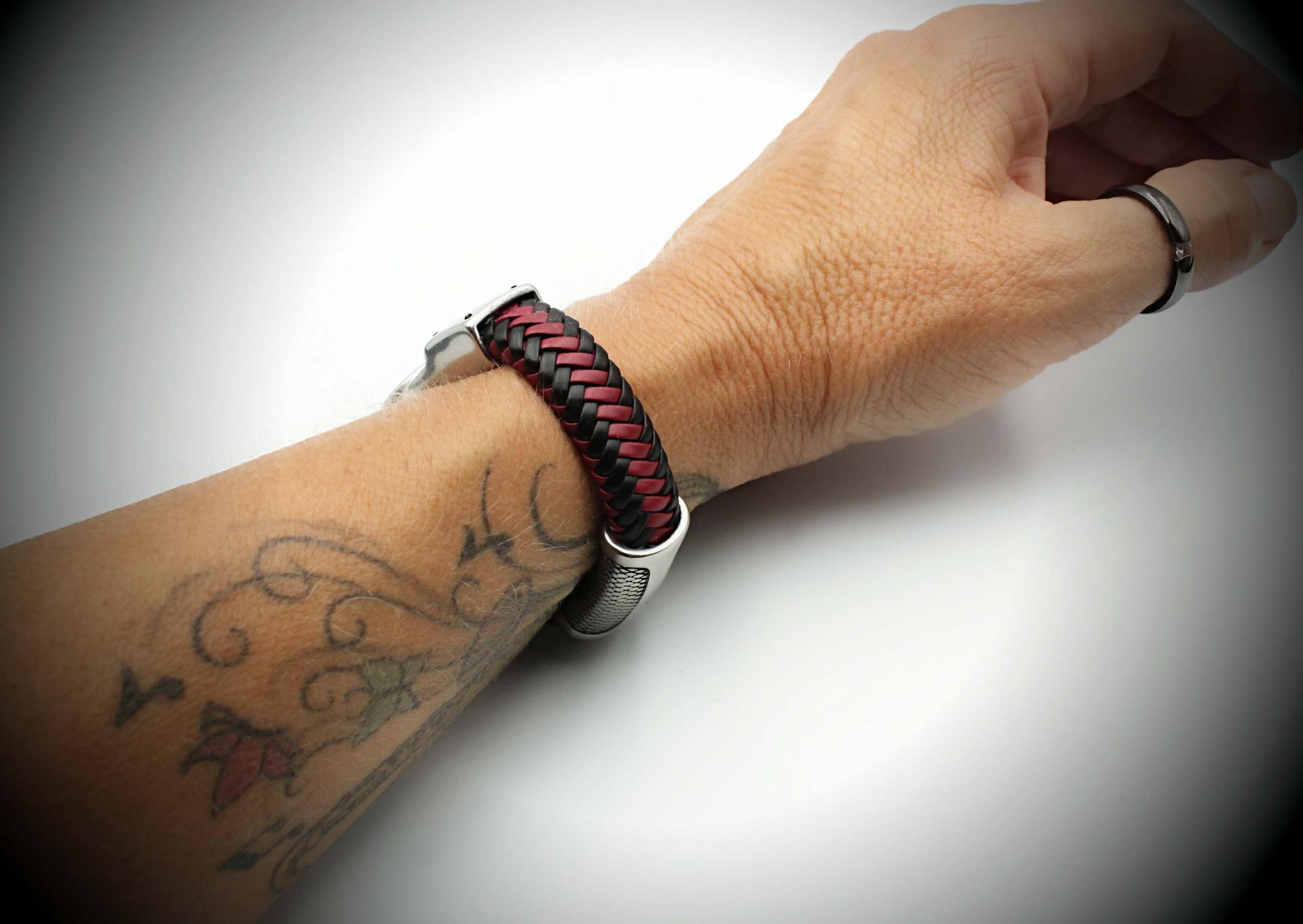 Handcuff Bracelet Unisex In Dual Colour Leather - Customisable