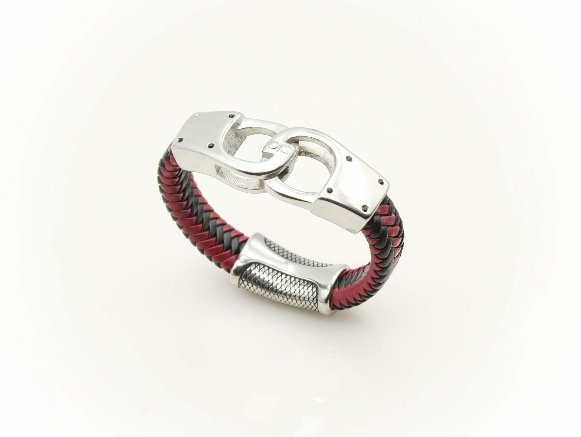 Handcuff Bracelet Unisex In Dual Colour Leather - Customisable