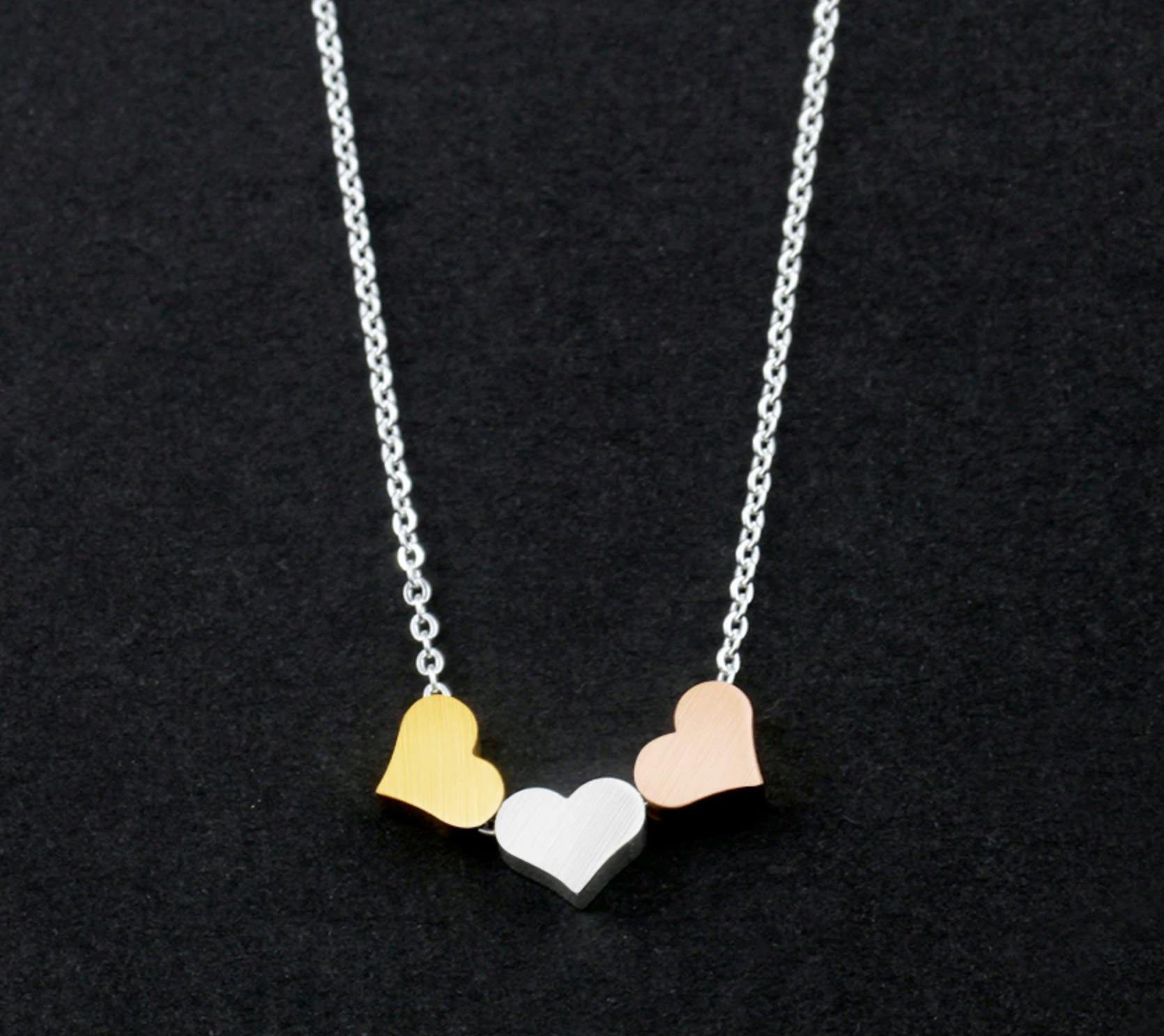 Triple heart cheap necklace silver